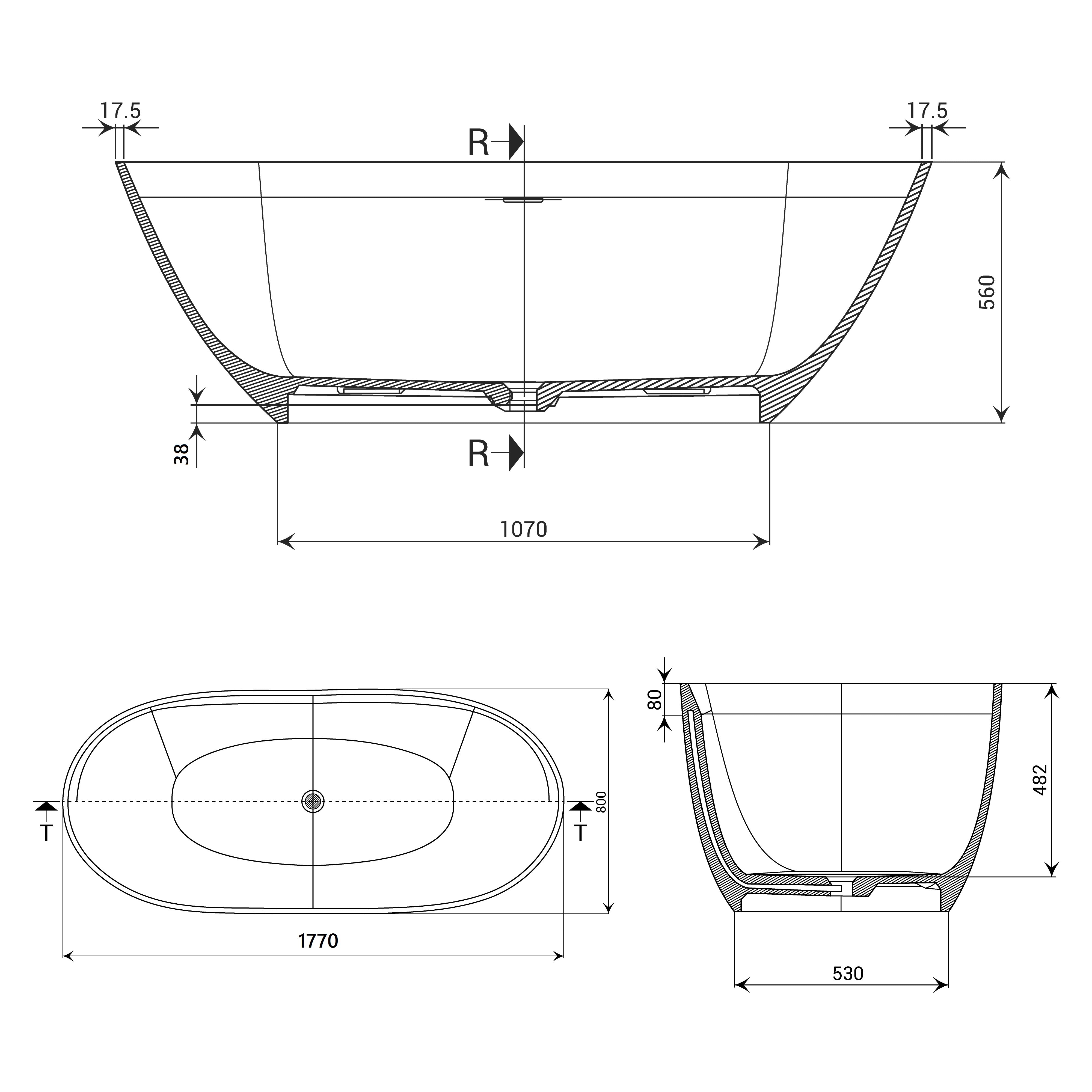 DOMUS LIVING EONA FREESTANDING BATHTUB WITH OVERFLOW MATTE WHITE 1770MM