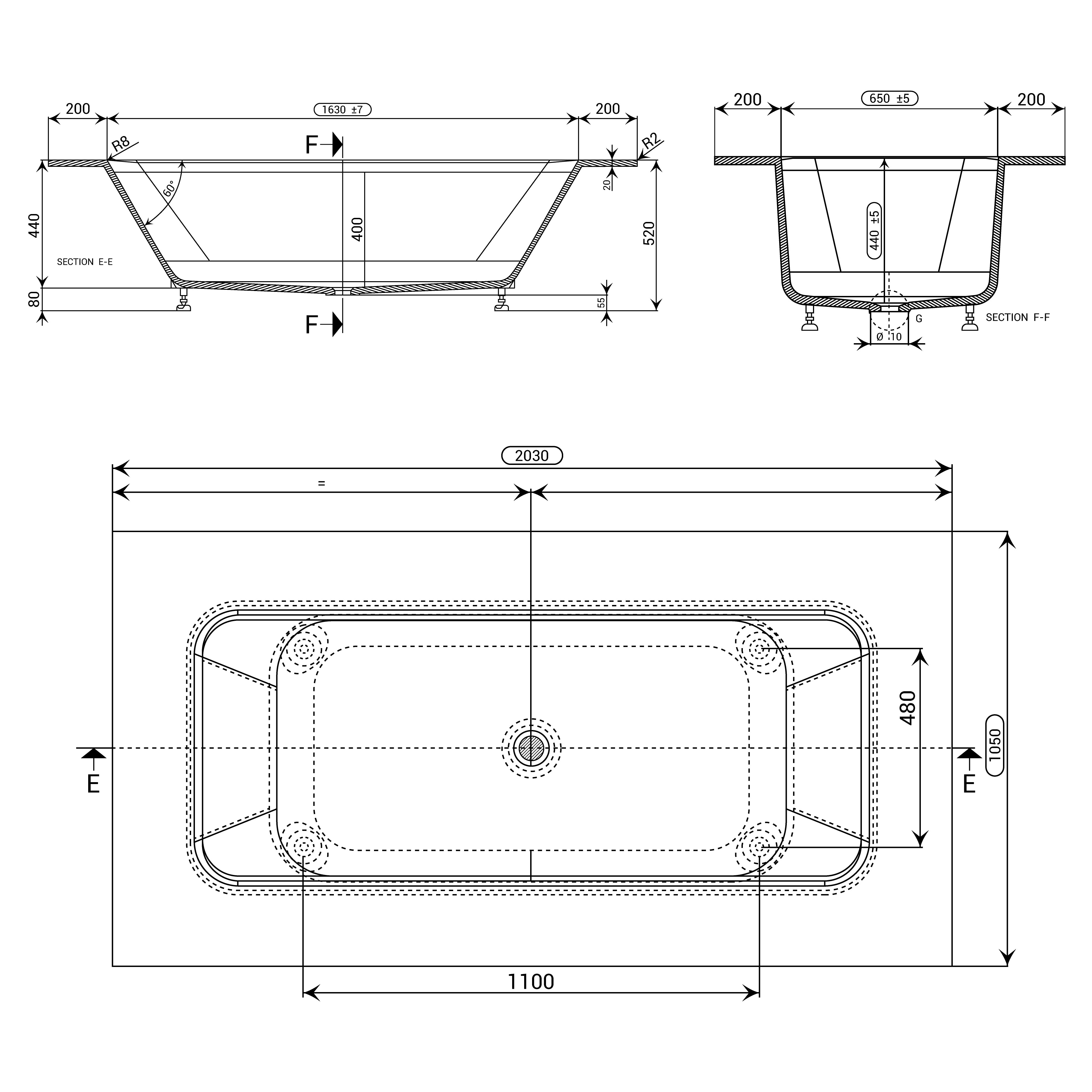 DOMUS LIVING NUMISIA INSET BATHTUB MATTE WHITE 2030MM