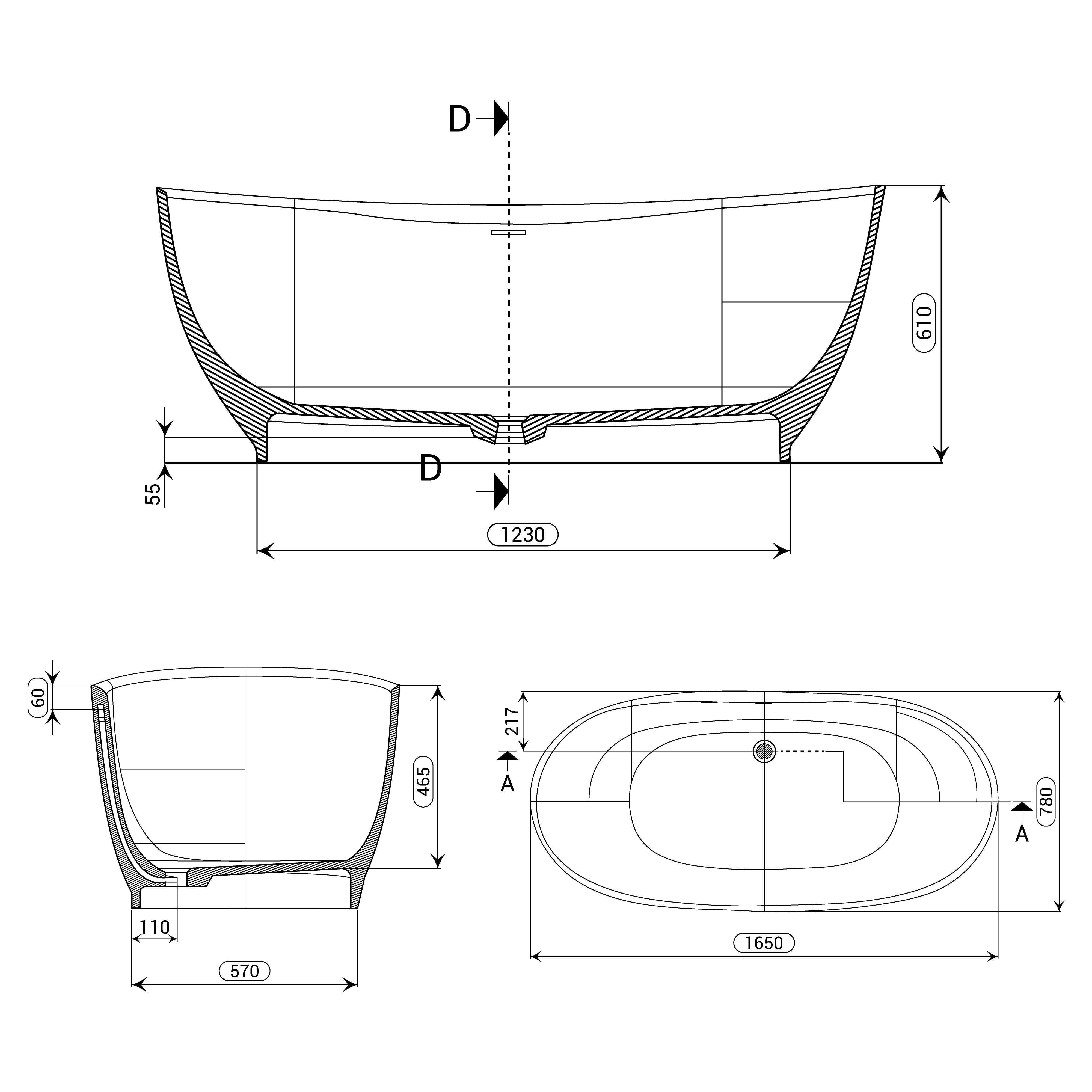 DOMUS LIVING ULPIA FREESTANDING BATHTUB WITH OVERFLOW MATTE WHITE 1650MM