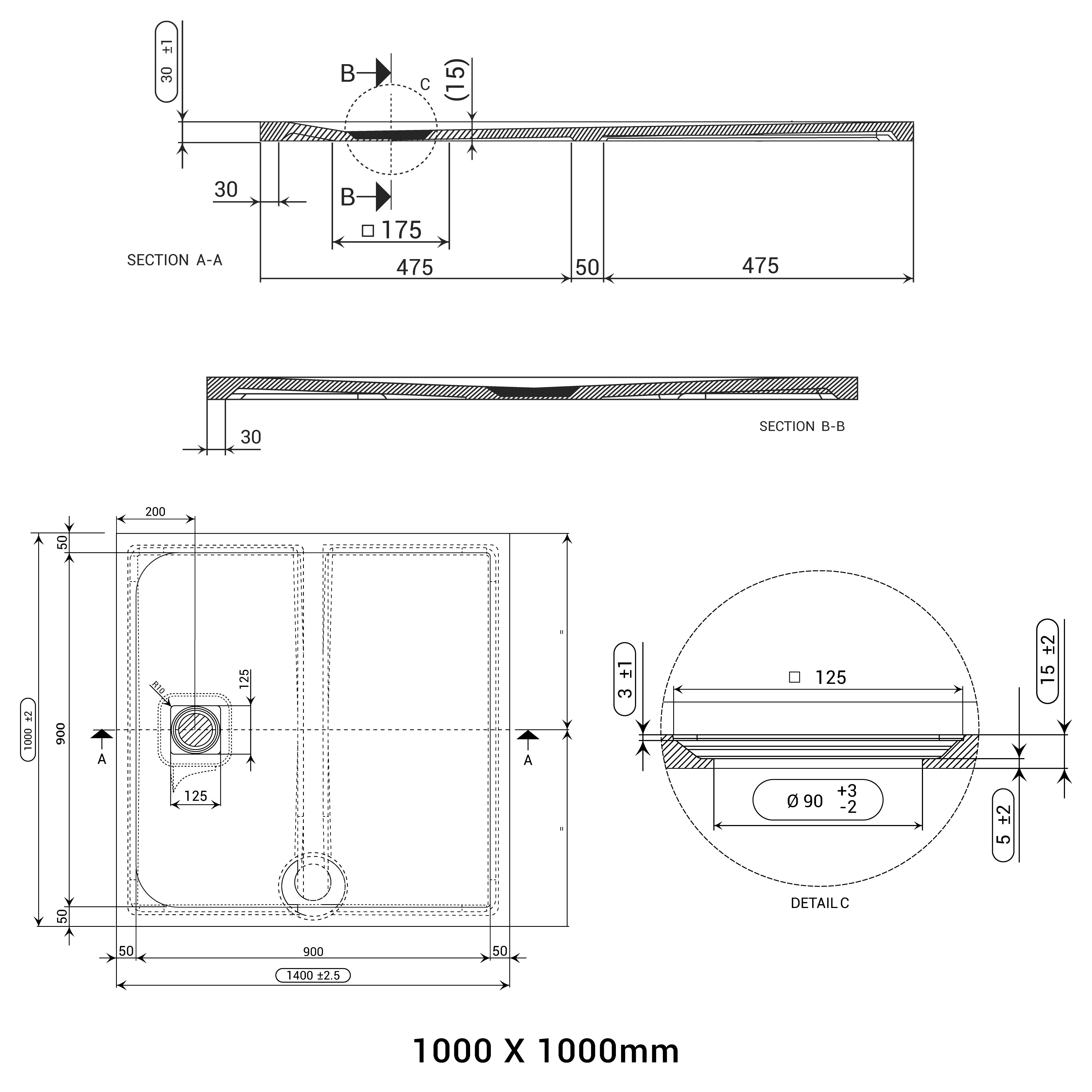 DOMUS LIVING PIETRA NERO SHOWER FLOOR (CUSTOM SIZING)