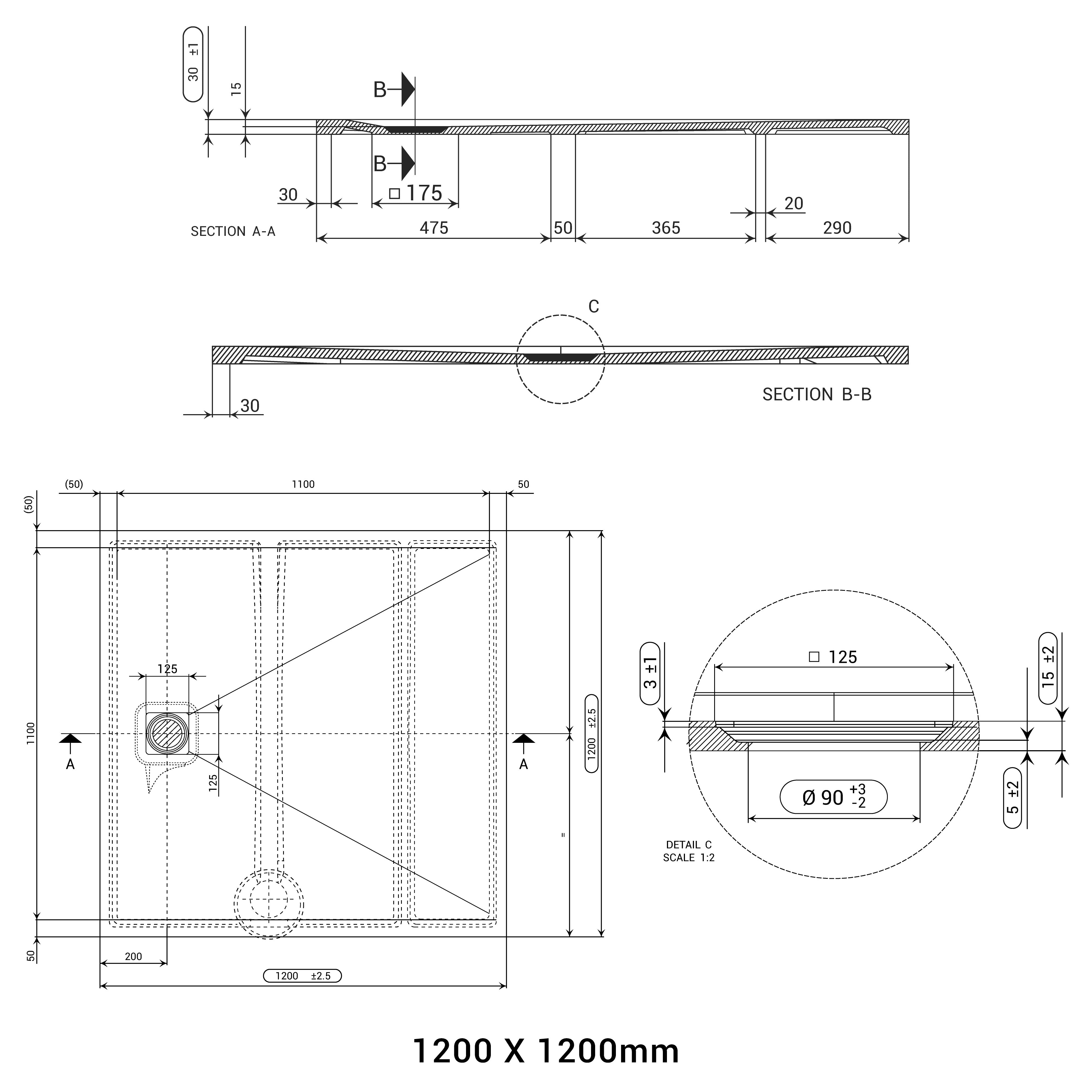 DOMUS LIVING PIETRA BIANCO SHOWER FLOOR (CUSTOM SIZING)