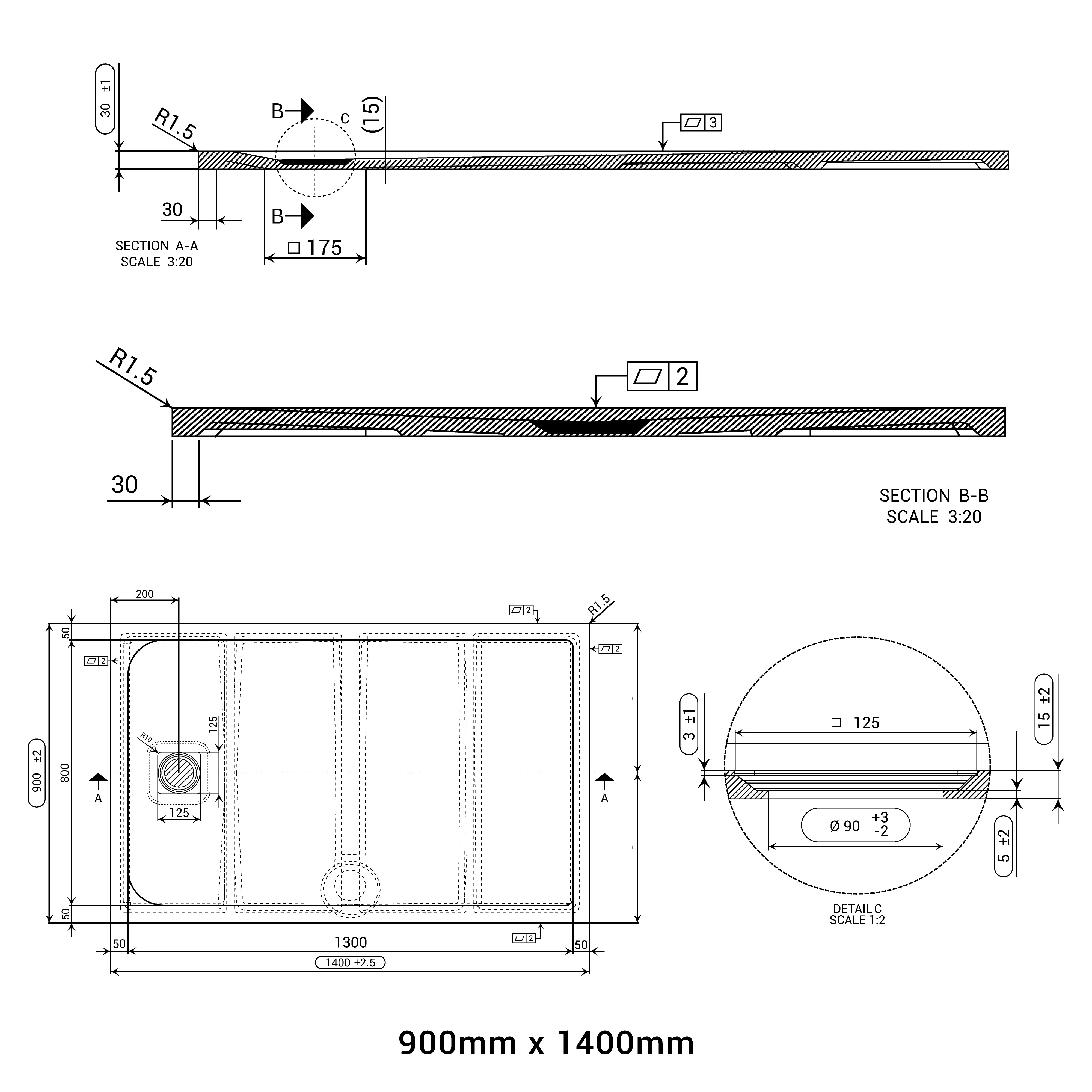 DOMUS LIVING PIETRA NERO SHOWER FLOOR (CUSTOM SIZING)