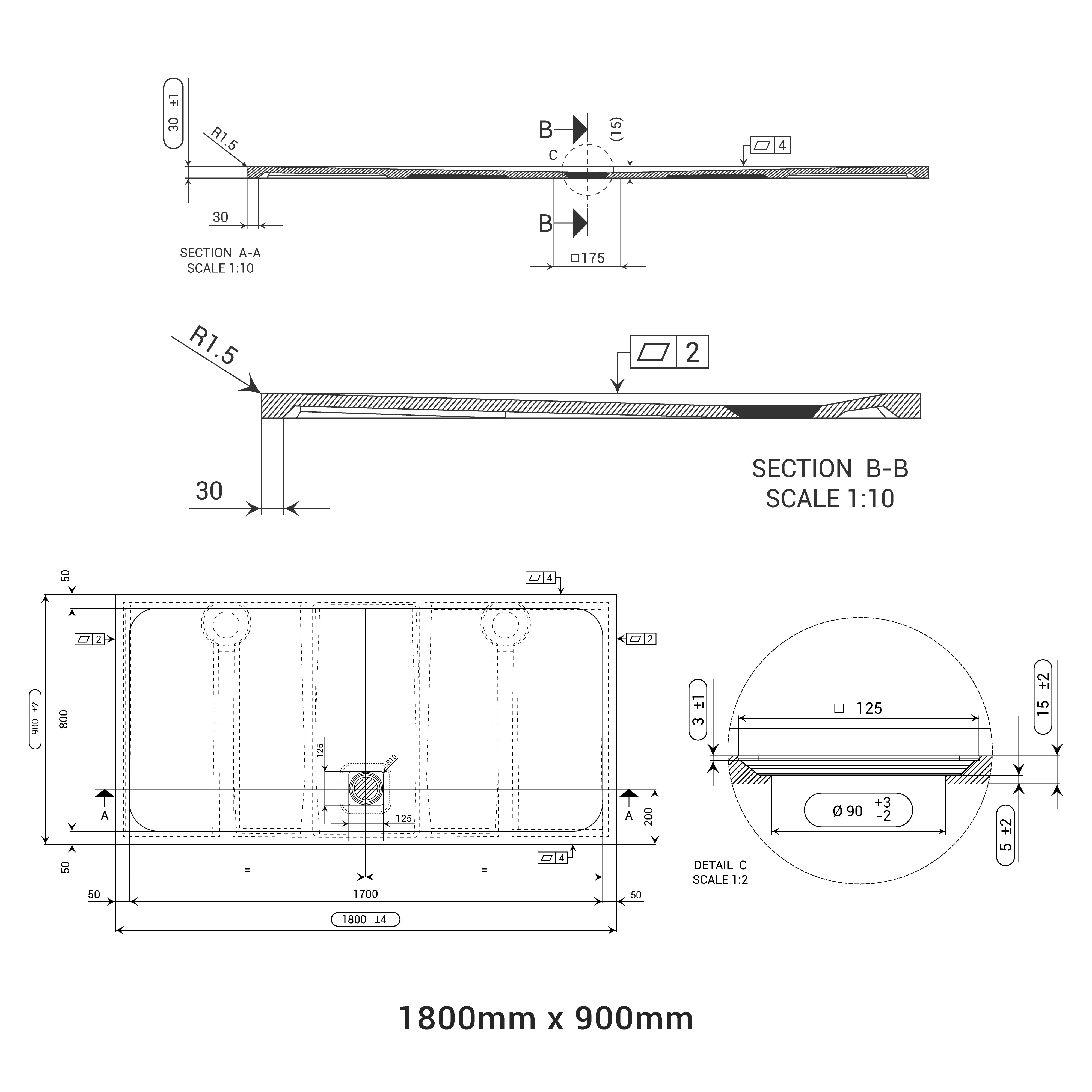 DOMUS LIVING PIETRA GRIGIO ASH SHOWER FLOOR (CUSTOM SIZING)