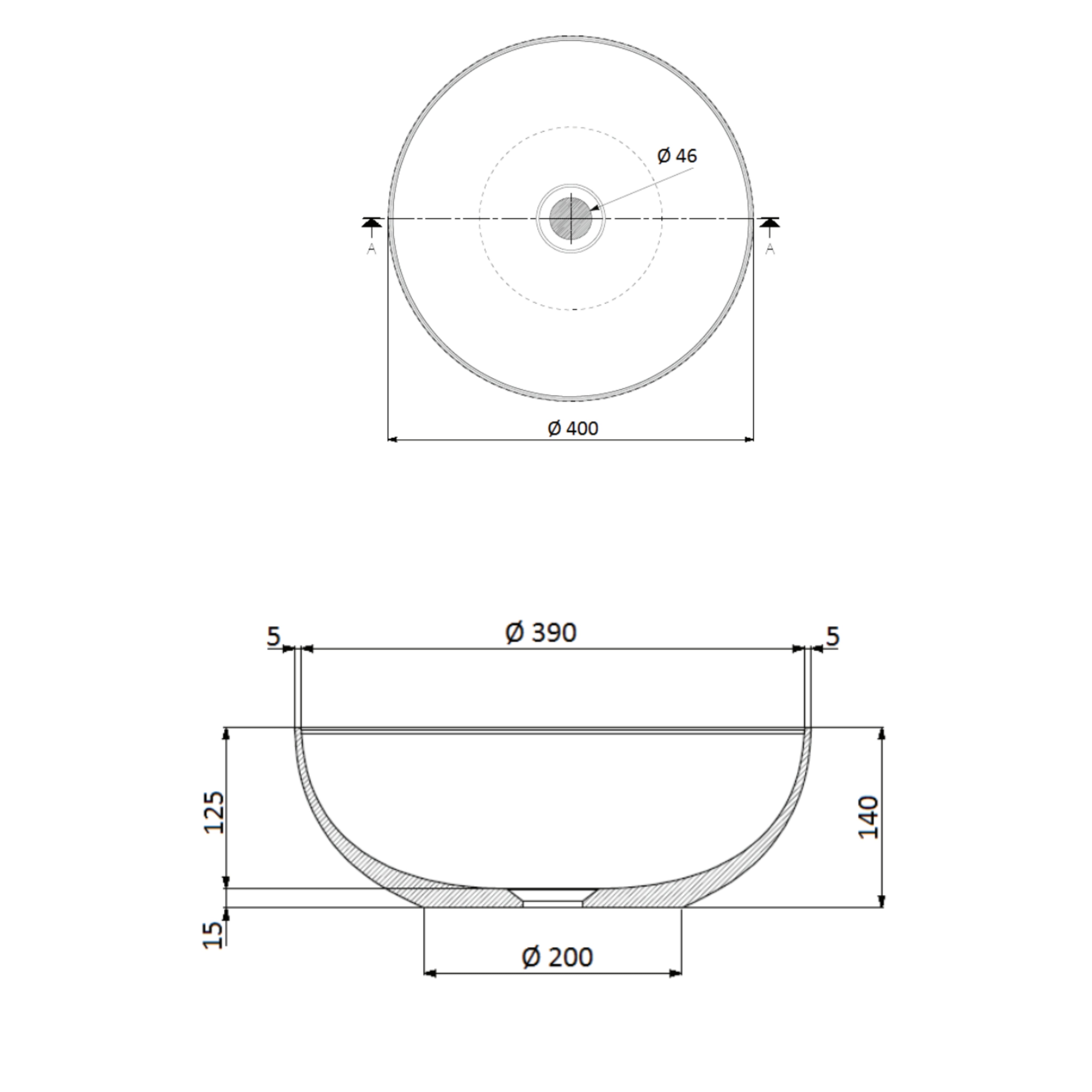 DOMUS LIVING AMPOLLA ABOVE COUNTER BASIN MATTE WHITE 400MM