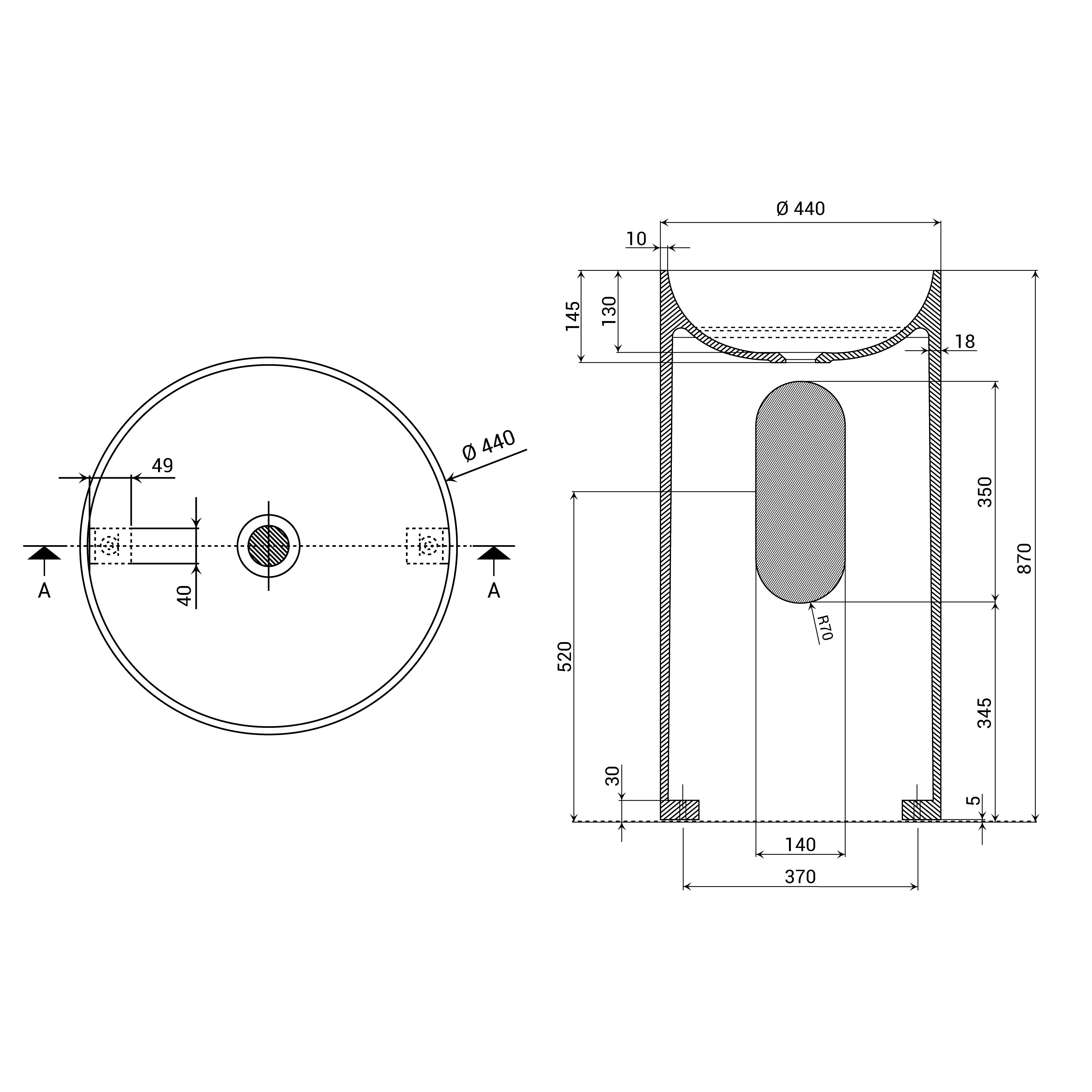 DOMUS LIVING COLONNA ROUND 0 FREESTANDING BASIN MATTE WHITE 440MM