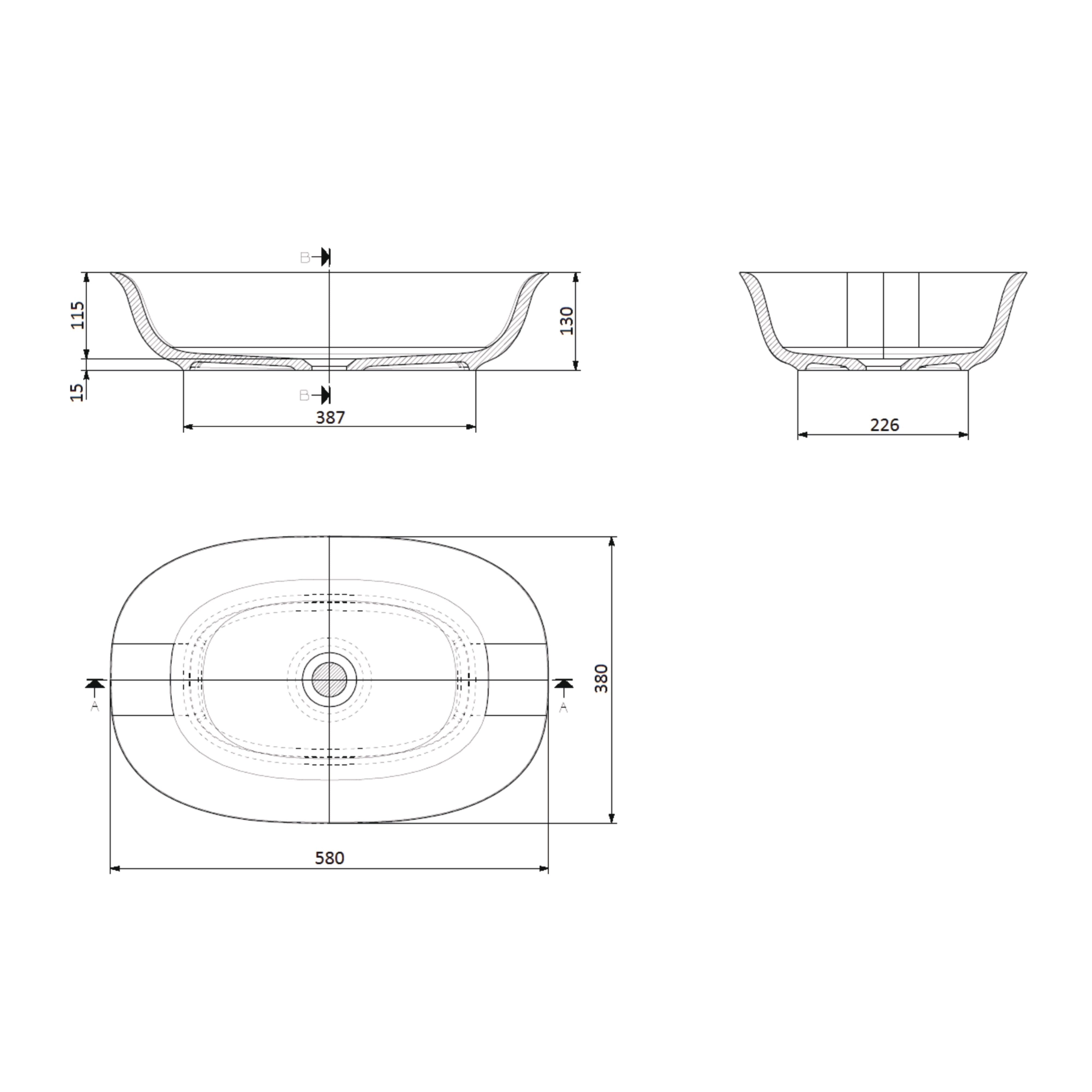 DOMUS LIVING CARIA ABOVE COUNTER BASIN MATTE WHITE 580MM