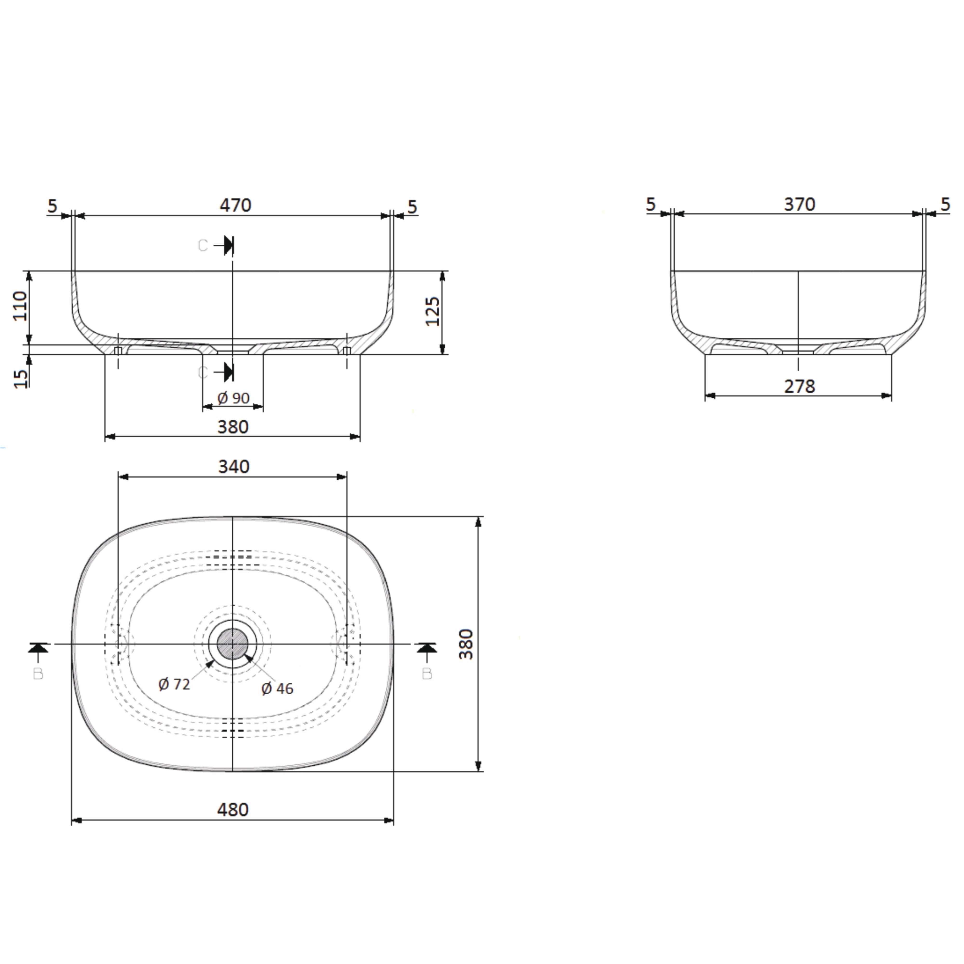 DOMUS LIVING MODERNO ABOVE COUNTER BASIN MATTE WHITE 480MM