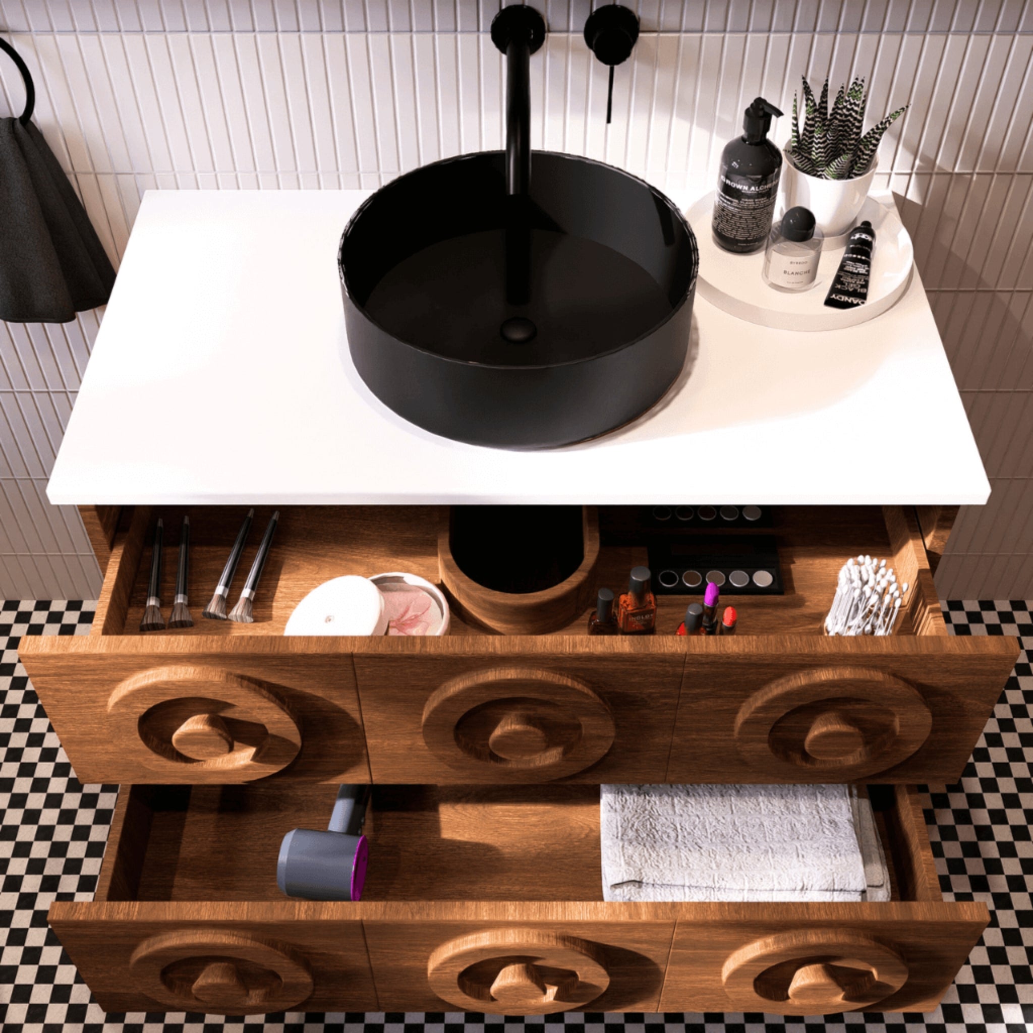 JOINERY BY BEARS DONOVAN BROWN OAK 900MM SINGLE BOWL WALL HUNG VANITY PACKAGE