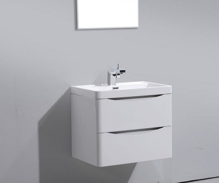 BEL BAGNO ANCONA GLOSS WHITE 600MM SINGLE BOWL WALL HUNG VANITY AND BASIN