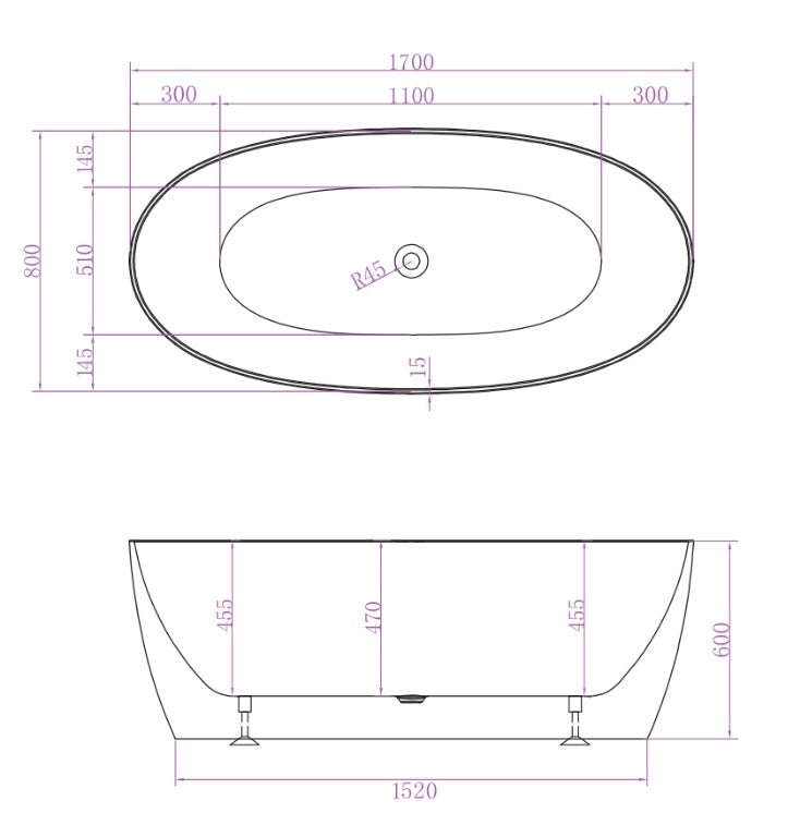 RIVA DELTA SUPER SLIM EDGE FREESTANDING BATHTUB MATTE WHITE (AVAILABLE IN 1500MM AND 1700MM)