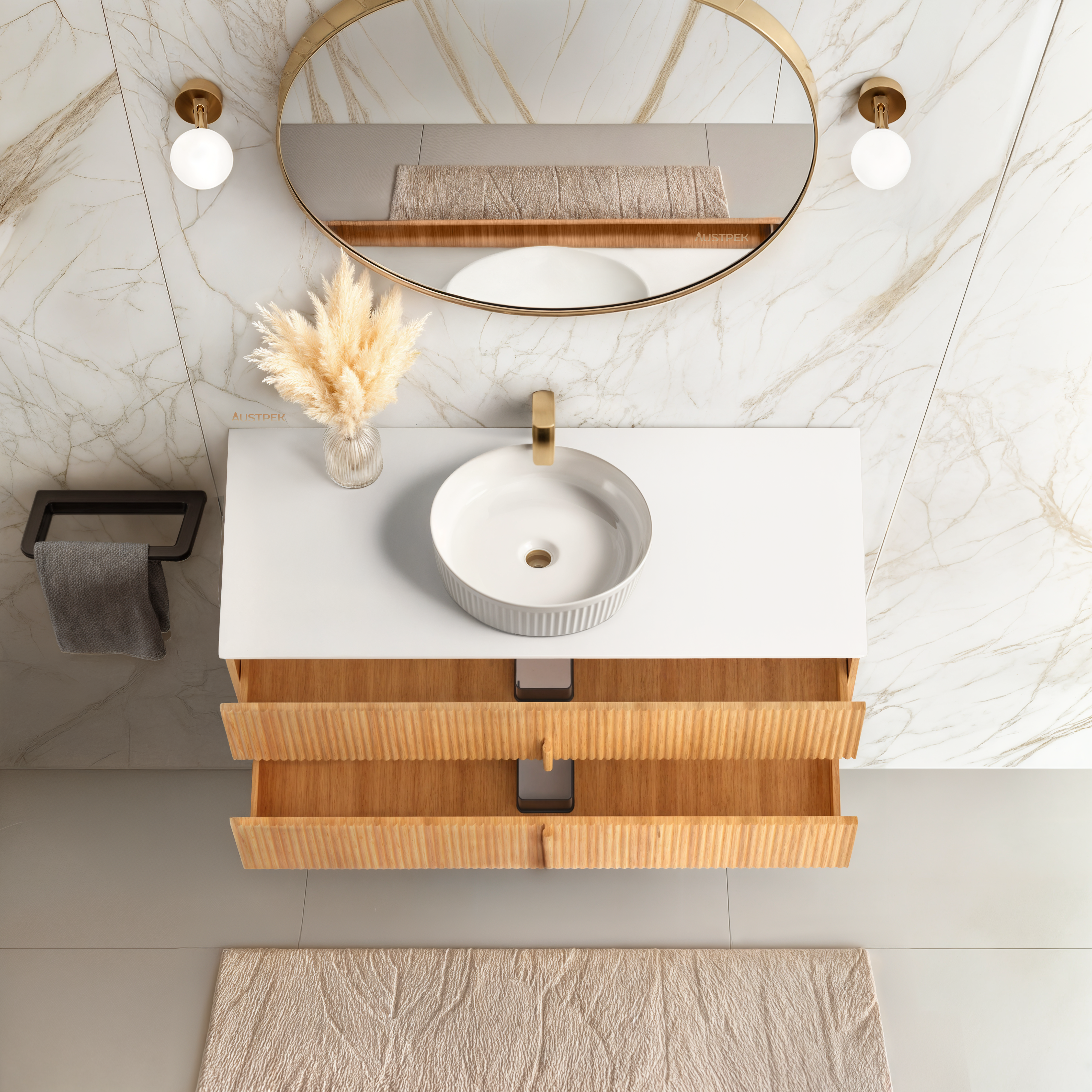 ORIO EDEN LIGHT WALNUT 1200MM SINGLE BOWL WALL HUNG VANITY