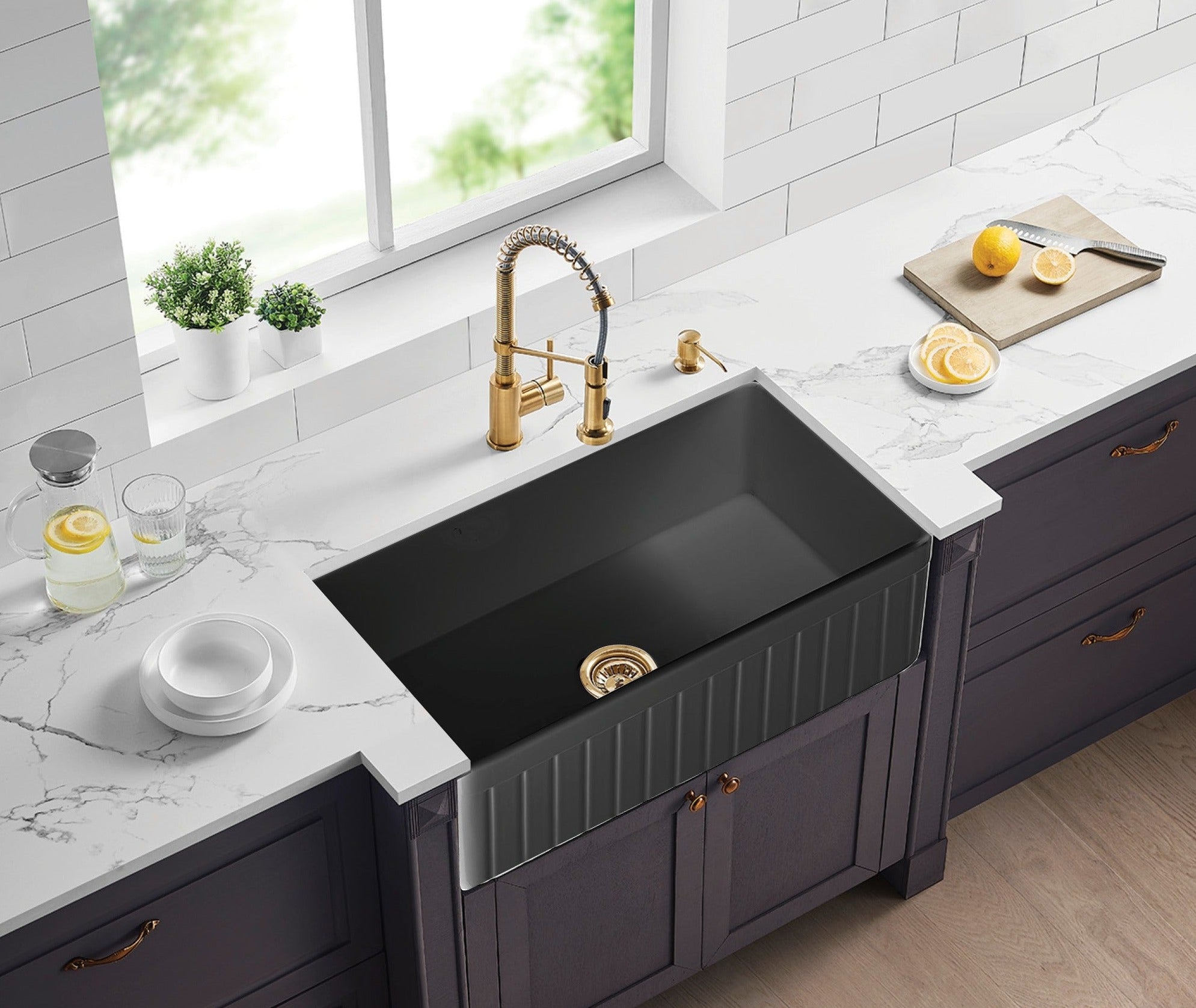 CETO GREENWICH SINGLE BOWL FIRECLAY KITCHEN SINK MATTE BLACK 828MM