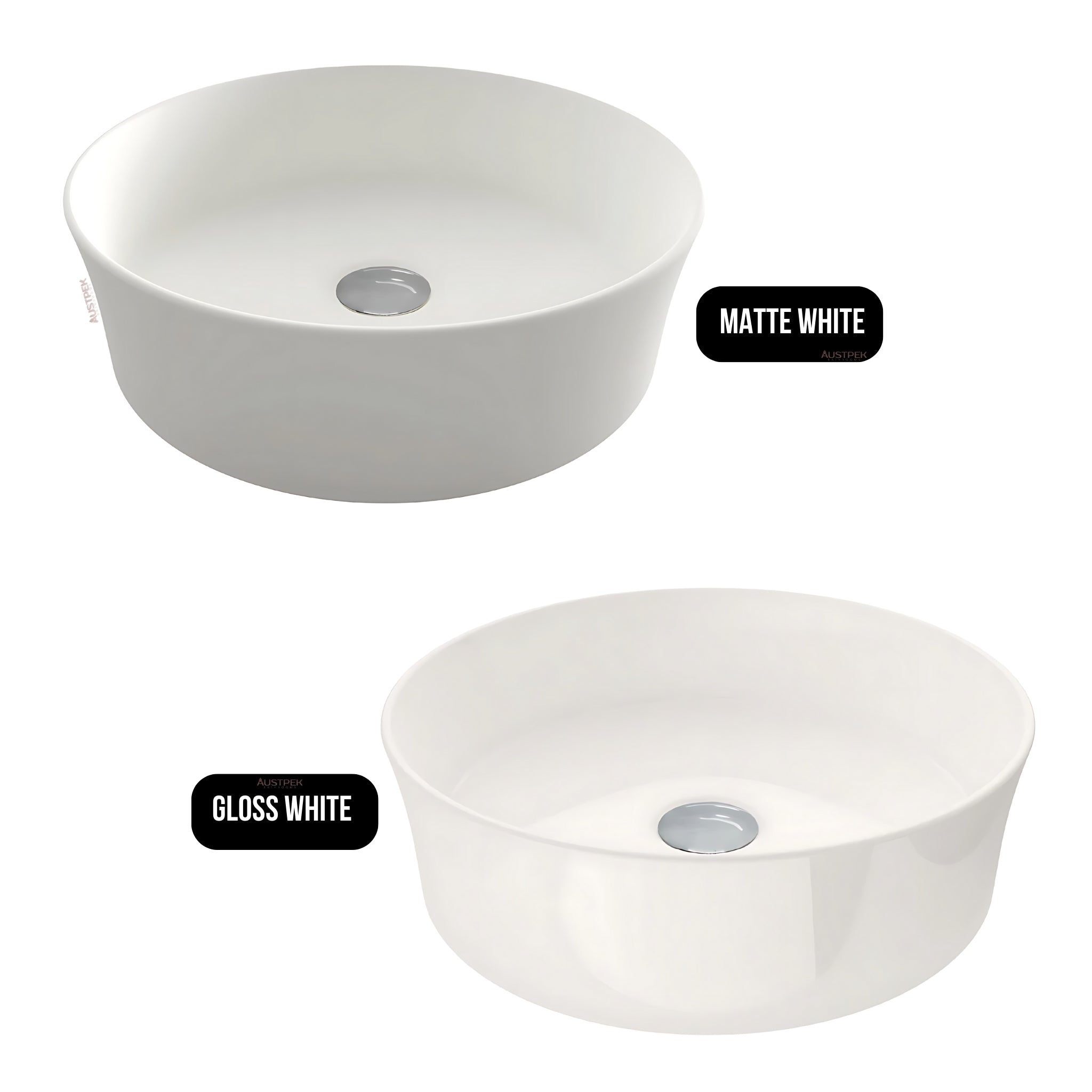 TURNER HASTINGS FINO ROUND ABOVE COUNTER FIRECLAY BASIN GLOSS WHITE 382MM