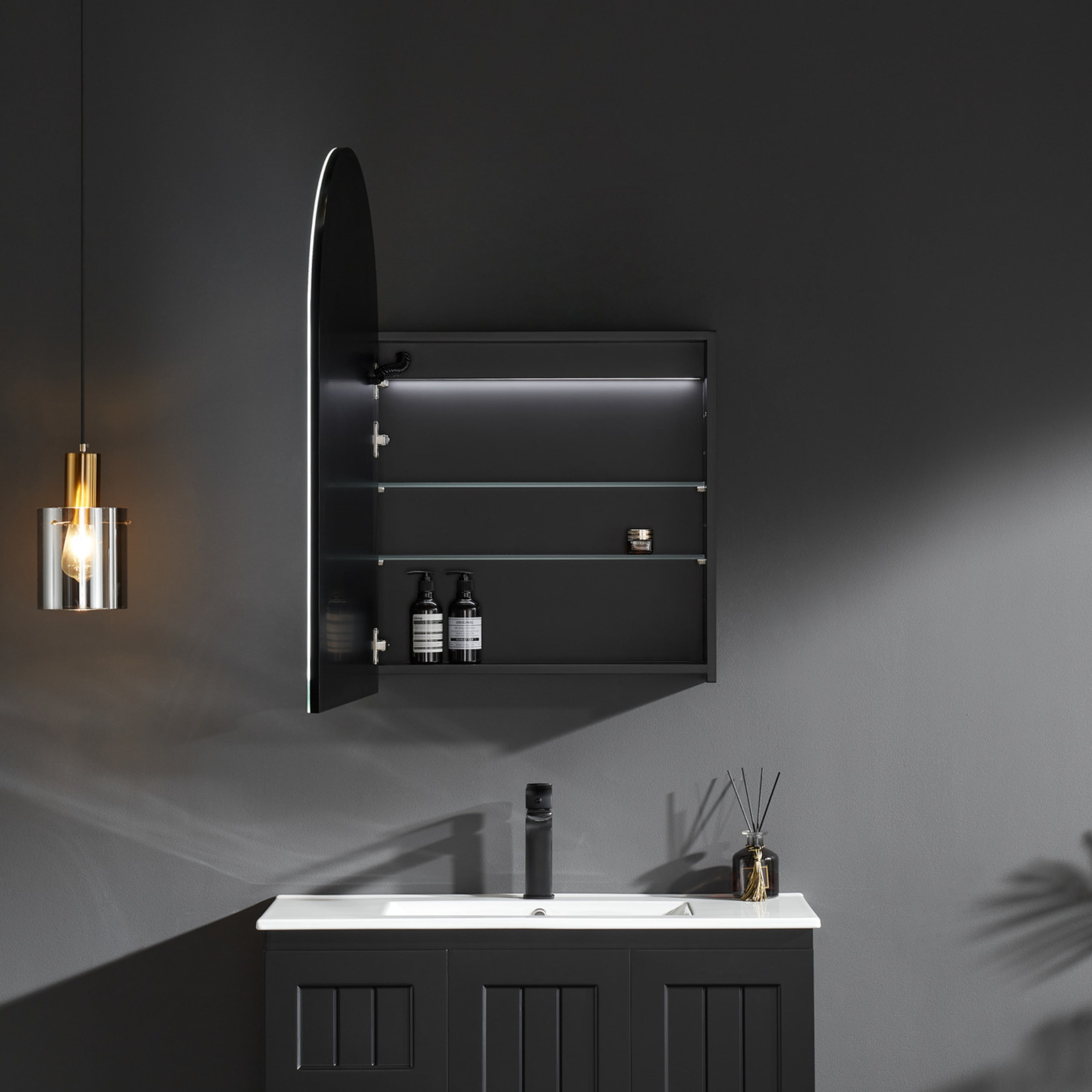 CETO OLIVIA MATTE BLACK LED MIRROR SHAVING CABINET 600X900MM