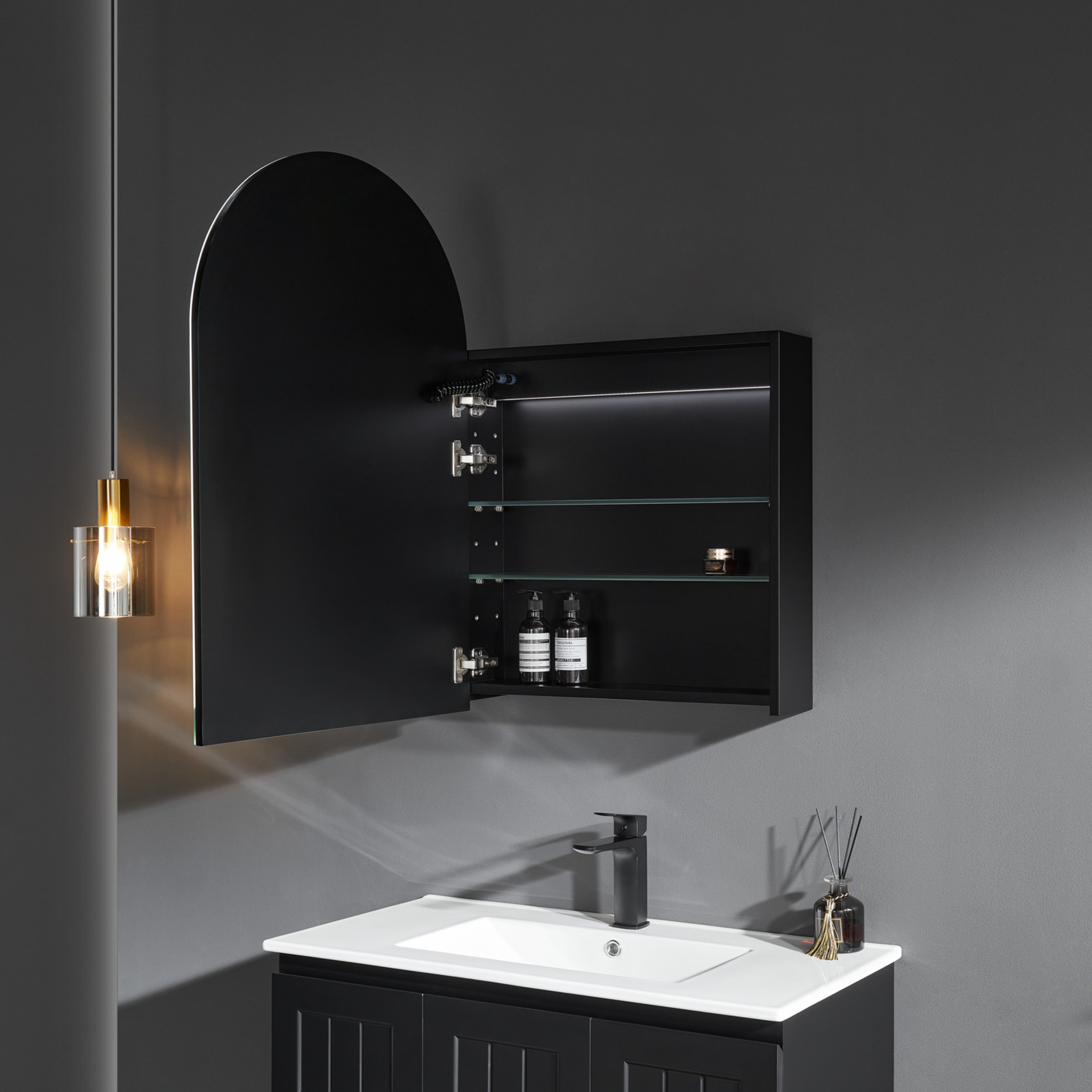 CETO OLIVIA MATTE BLACK LED MIRROR SHAVING CABINET 600X900MM