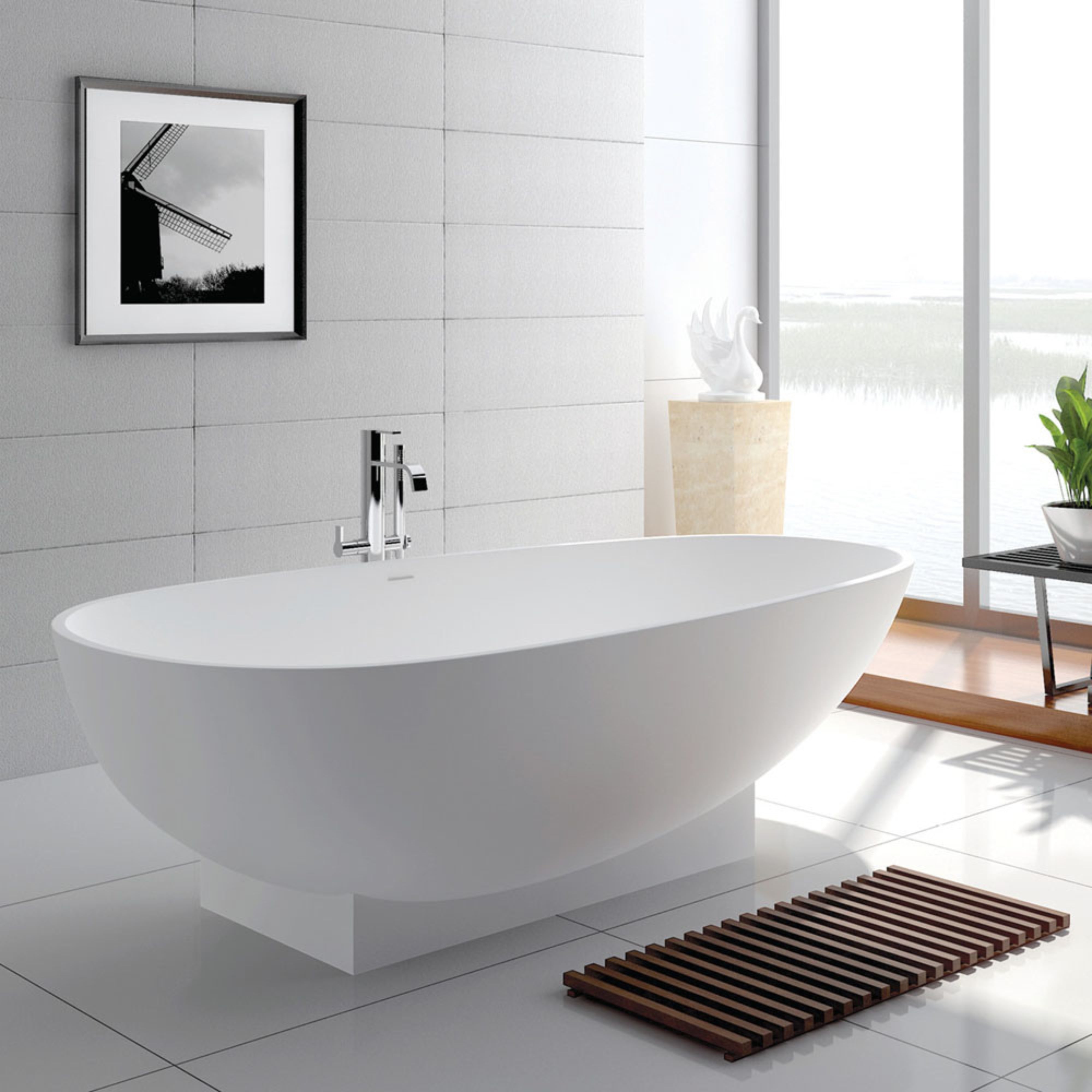 FIENZA LAGOONA SOLID SURFACE FREESTANDING BATHTUB MATTE WHITE 1810MM