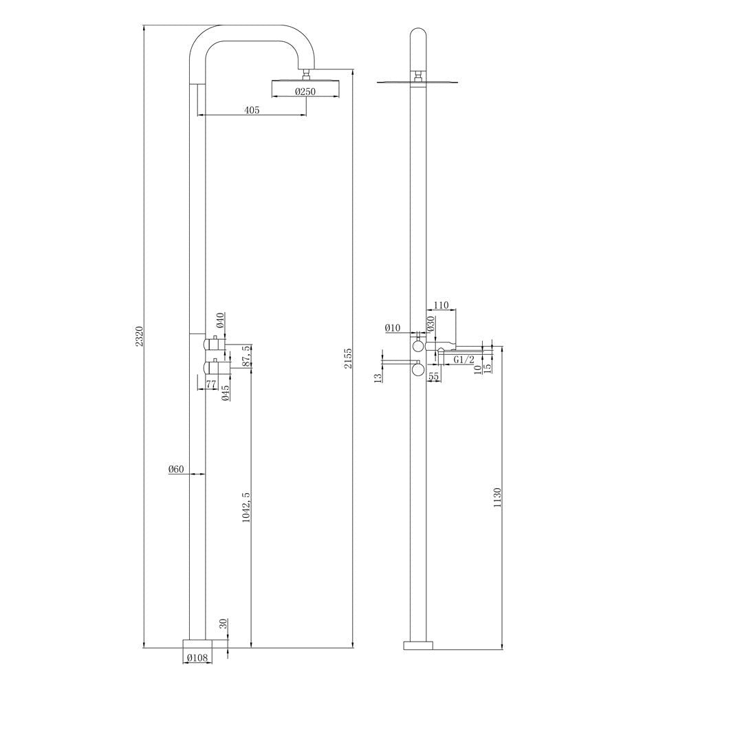 LINKWARE ELLE 316 FREESTANDING TWIN OUTDOOR SHOWER 2320MM BRUSHED GOLD