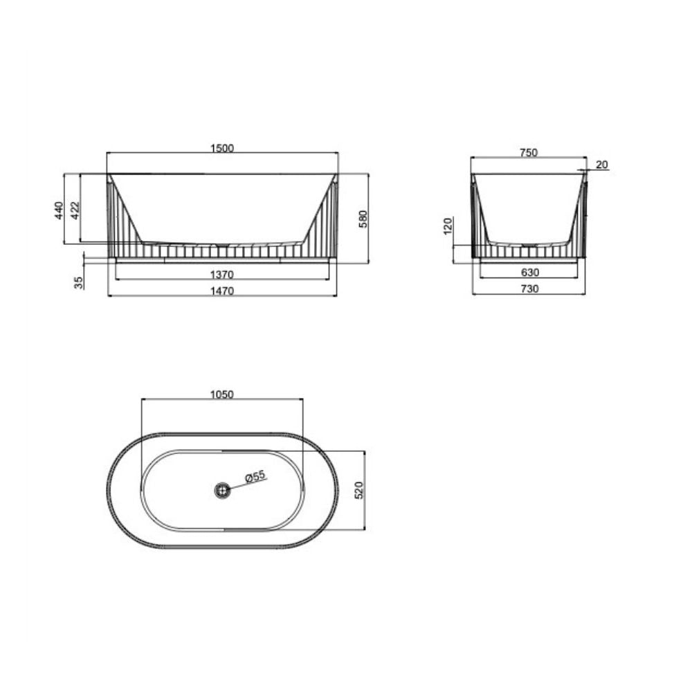 LINSOL GEORG FREESTANDING BATHTUB GLOSS WHITE (AVAILABLE IN 1500MM AND 1700MM)