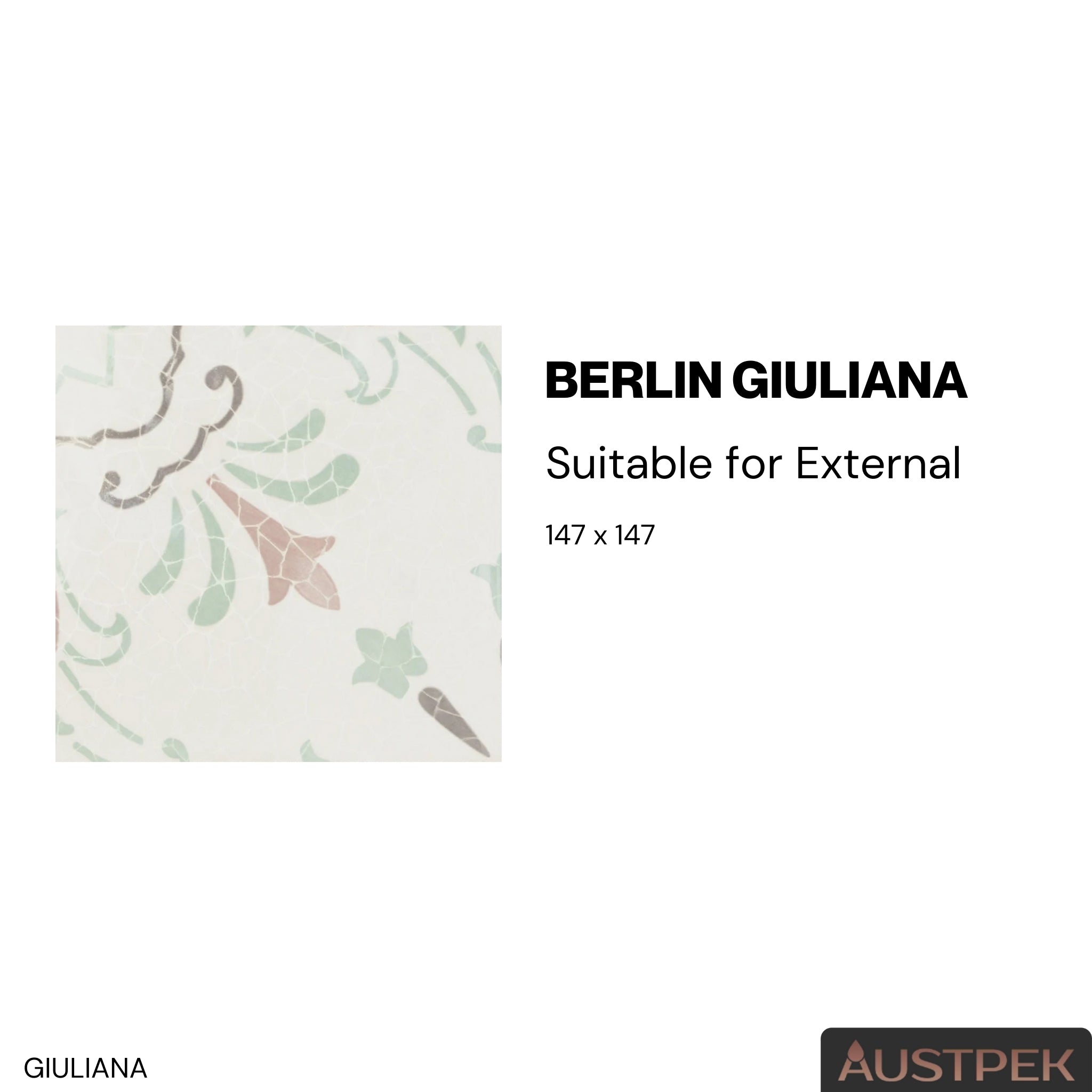 ELITE BERLIN GIULIANA GLOSSY 147X147MM SQUARE TILE (PER BOX)