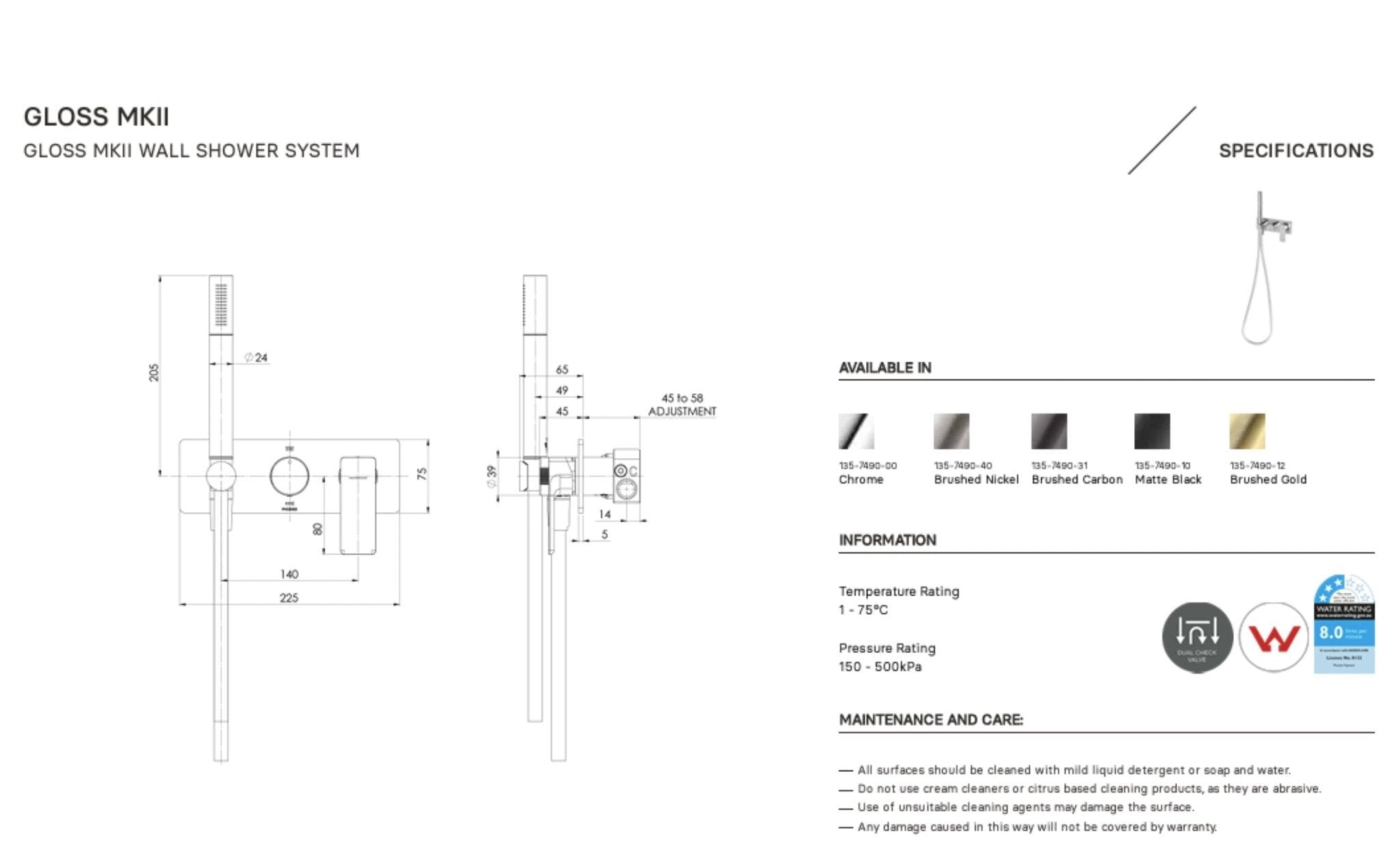 PHOENIX GLOSS MKII WALL SHOWER SYSTEM CHROME