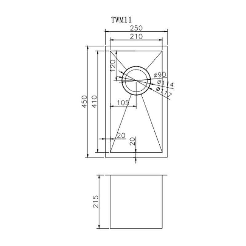 AQUAPERLA PVD STAINLESS STEEL SINGLE BOWL KITCHEN SINK GUN METAL 250MM