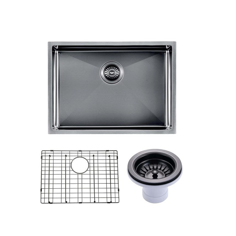 AQUAPERLA PVD STAINLESS STEEL SINGLE BOWL KITCHEN SINK GUN METAL 600MM