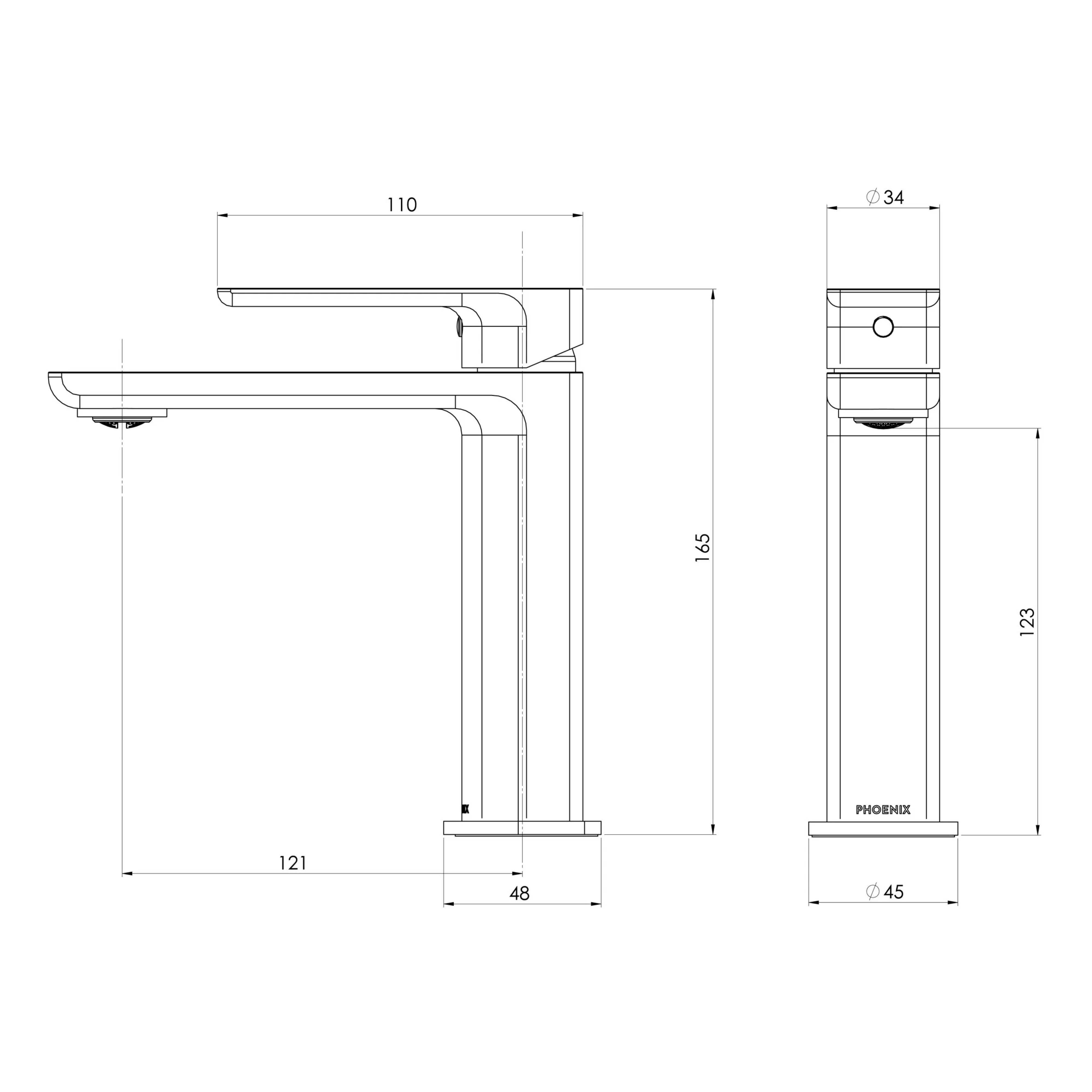 PHOENIX GLOSS MKII BASIN MIXER 165MM CHROME