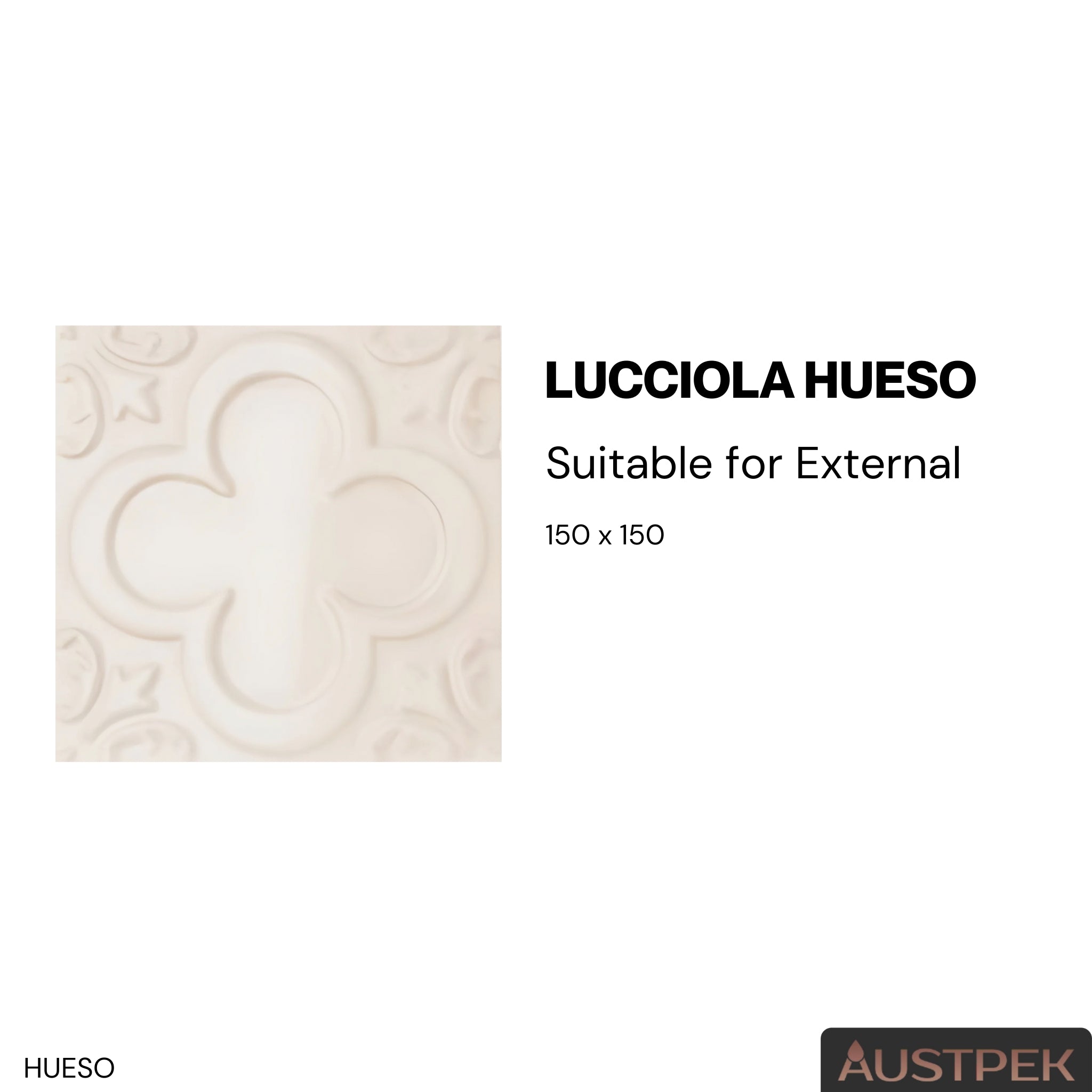 ELITE LUCCIOLA HUESO GLOSSY 150X150MM SQUARE TILE (PER BOX)