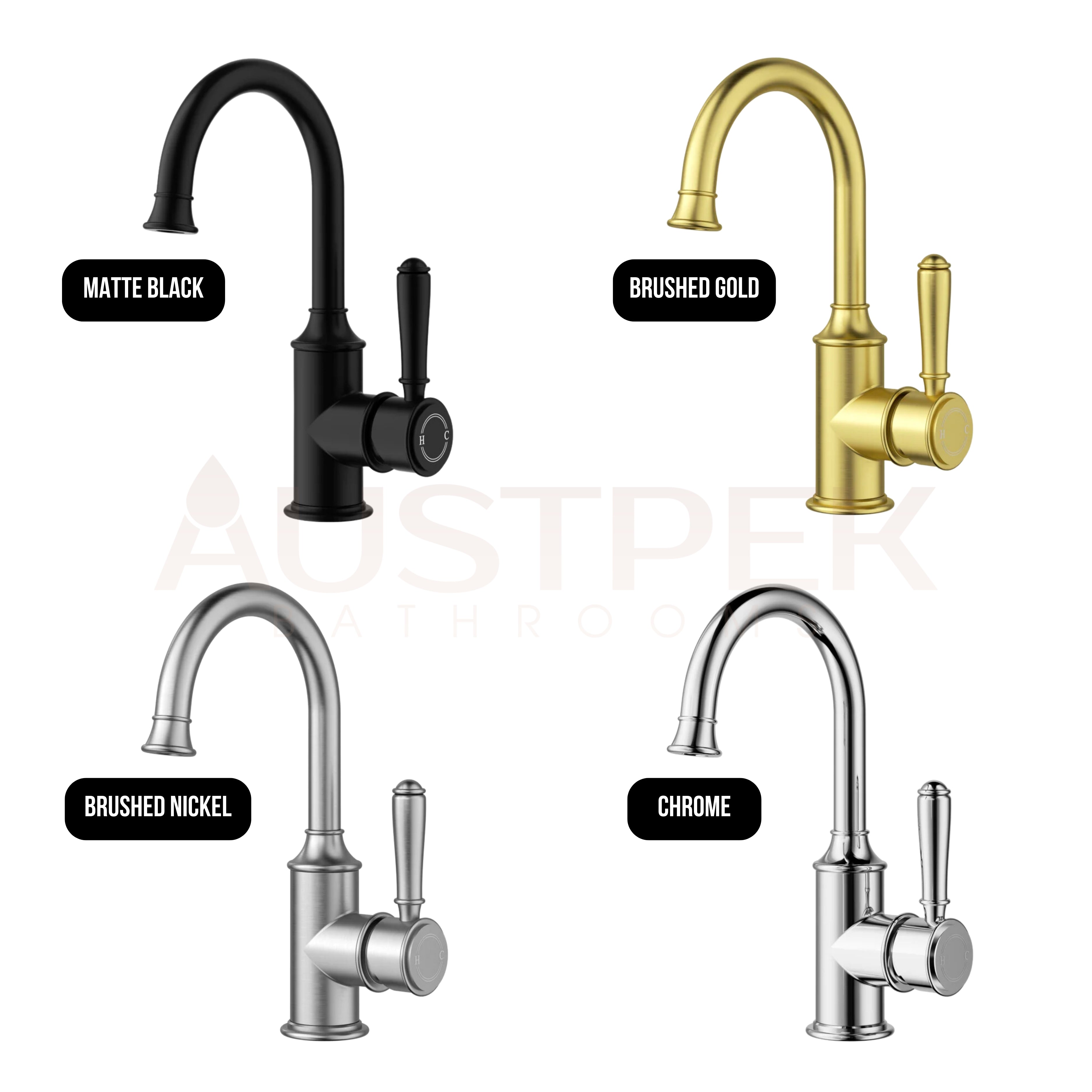 IKON CLASICO GOOSENECK BASIN MIXER 271MM BRUSHED GOLD (BRASS HANDLE)