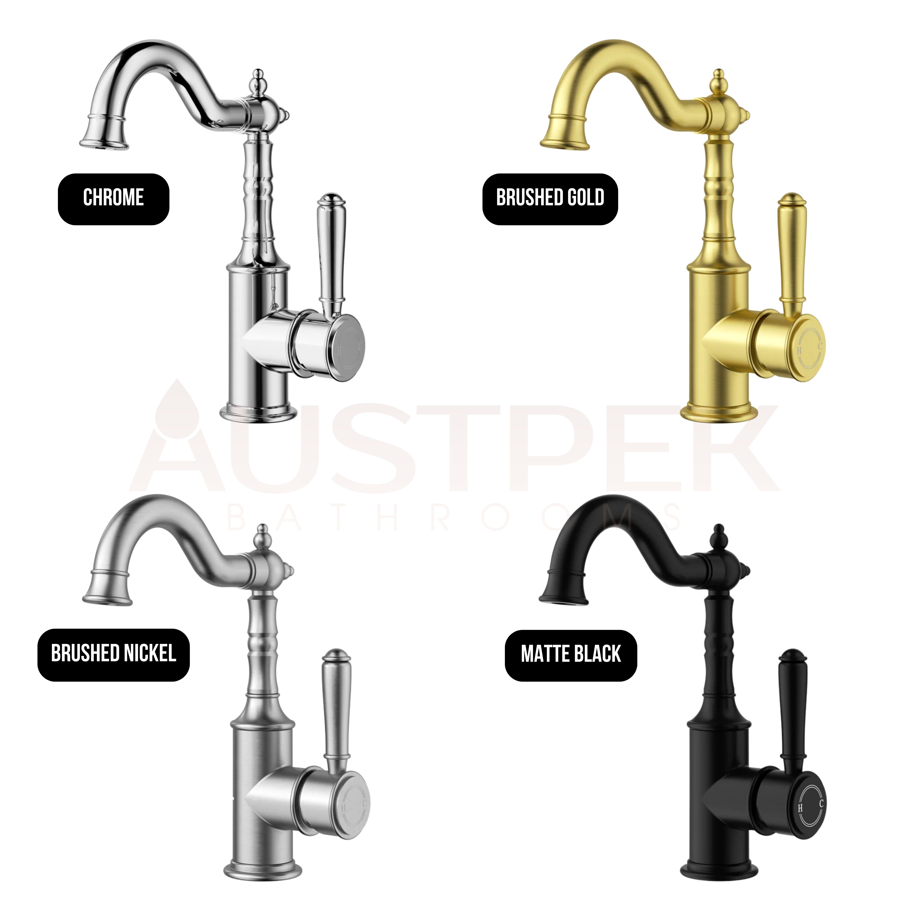 IKON CLASICO BASIN MIXER 243MM BRUSHED GOLD (BRASS HANDLE)