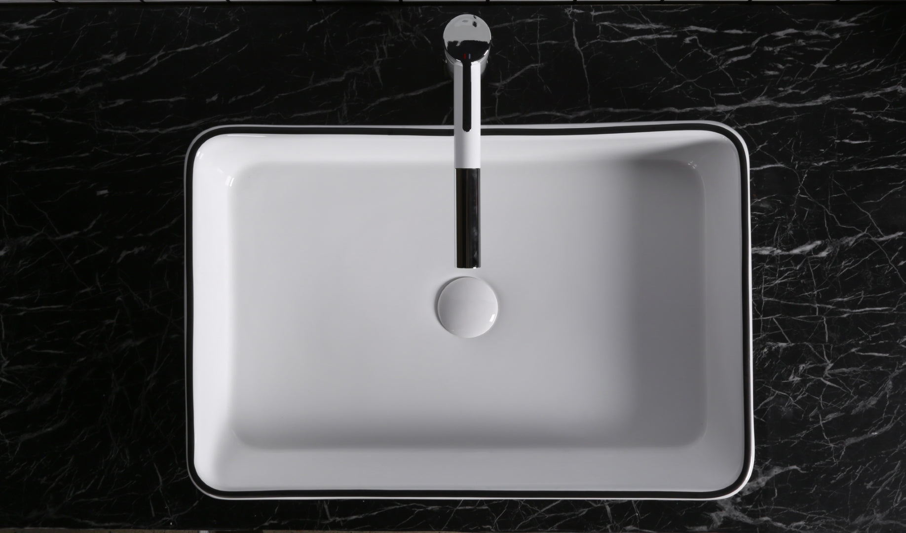 INFINITY ABOVE COUNTER BASIN RECTANGULAR GLOSS WHITE / BLACK EDGE 610MM