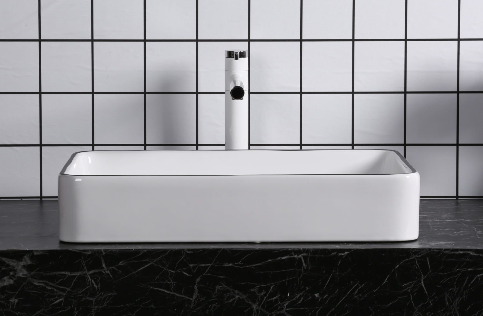 INFINITY ABOVE COUNTER BASIN RECTANGULAR GLOSS WHITE / BLACK EDGE 610MM