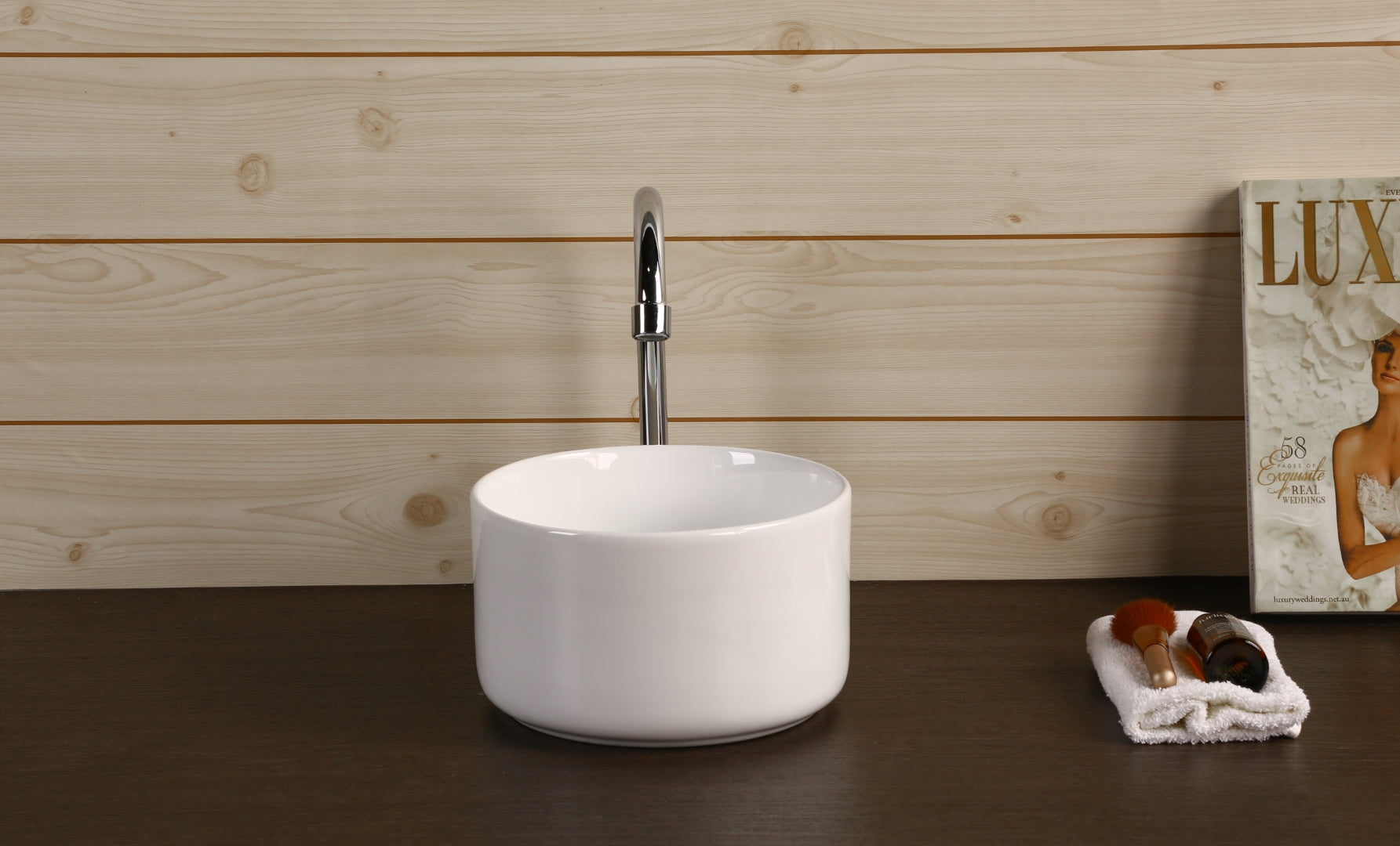 INFINITY CERAMIC BASIN ABOVE COUNTER ROUND GLOSS WHITE 220MM