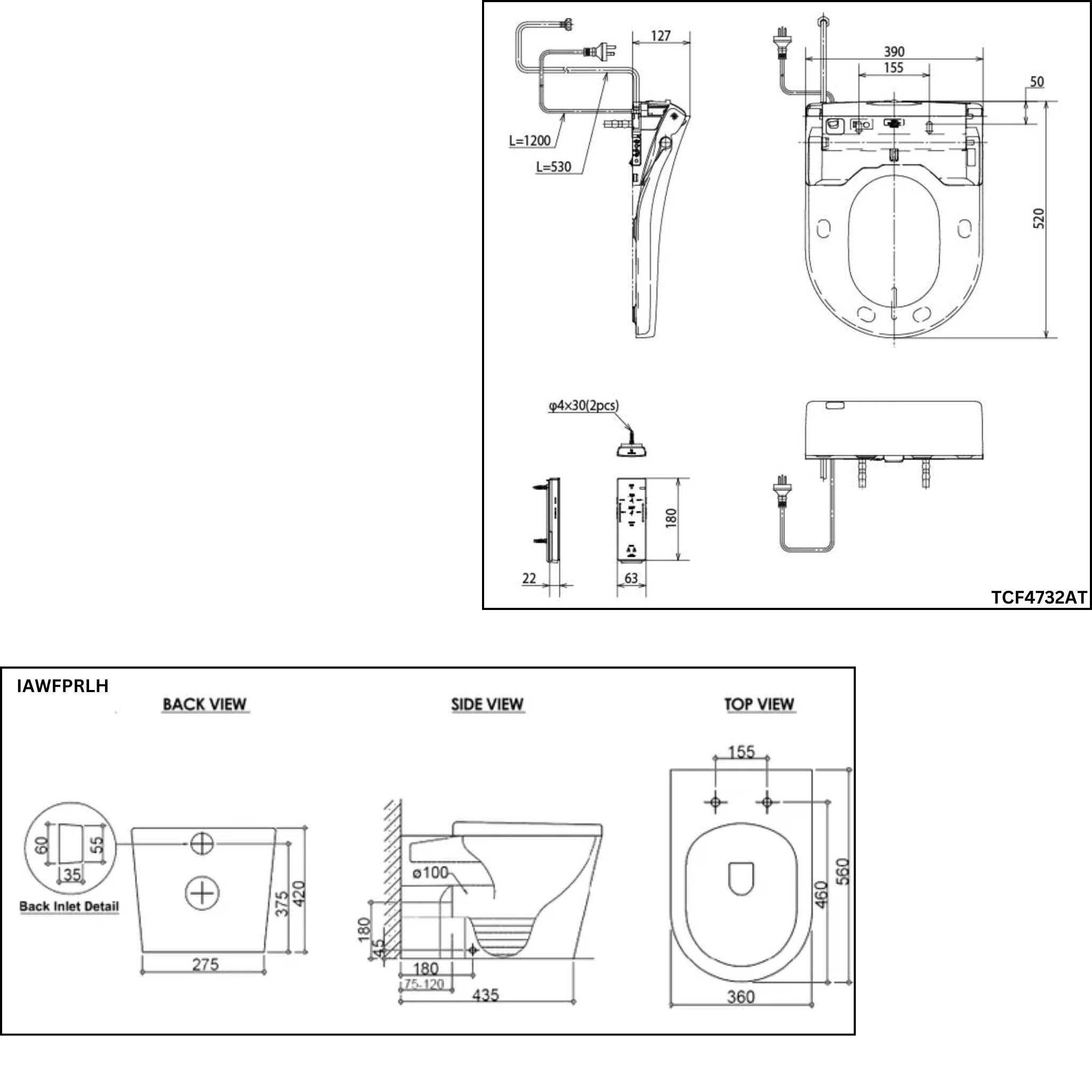 TOTO WASHLET W/ REMOTE CONTROL AND INSPIRE AUTOLID WALL FACED RIMLESS TOILET PACKAGE D-SHAPE GLOSS WHITE