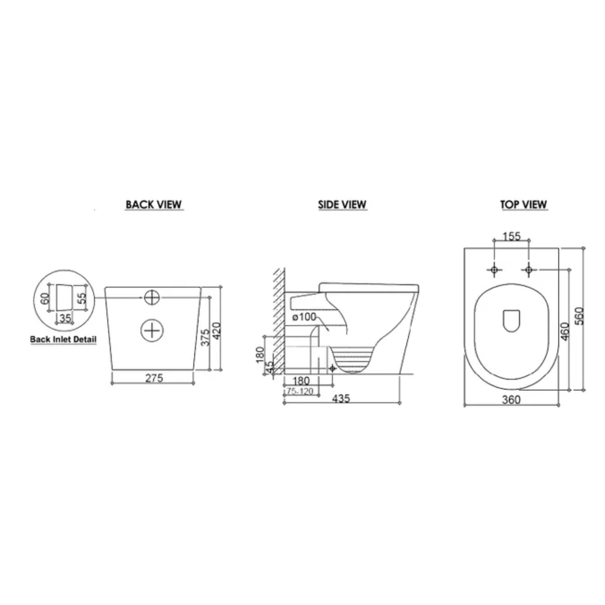 INSPIRE ALZANO RIMLESS WALL FACED PAN GLOSS WHITE