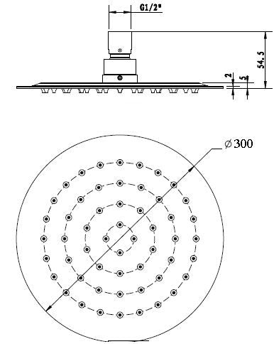 INSPIRE STAINLESS SHOWER HEAD ROUND 300MM BLACK