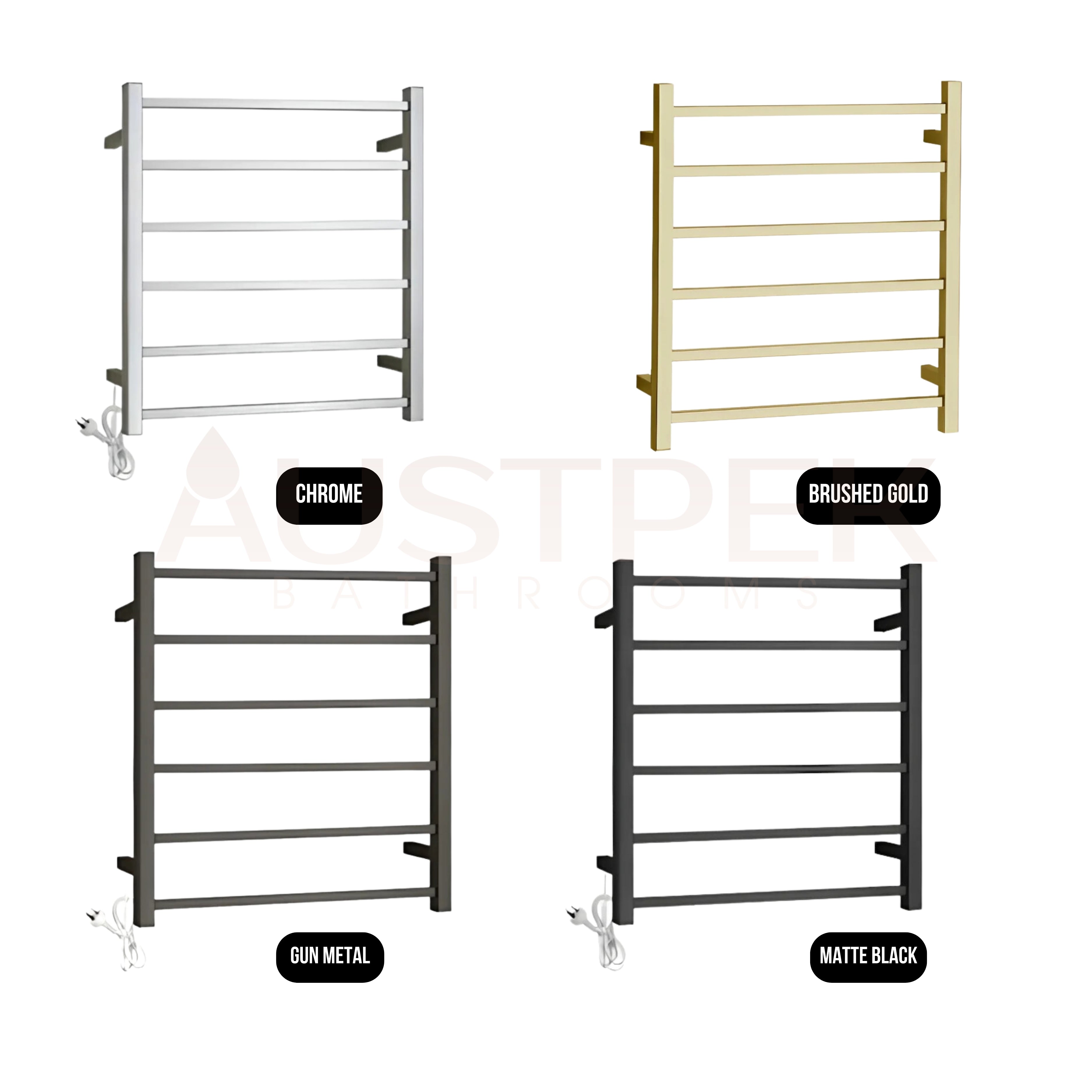 INSPIRE HEATED TOWEL RAIL 6 BARS SQUARE CHROME 680MM