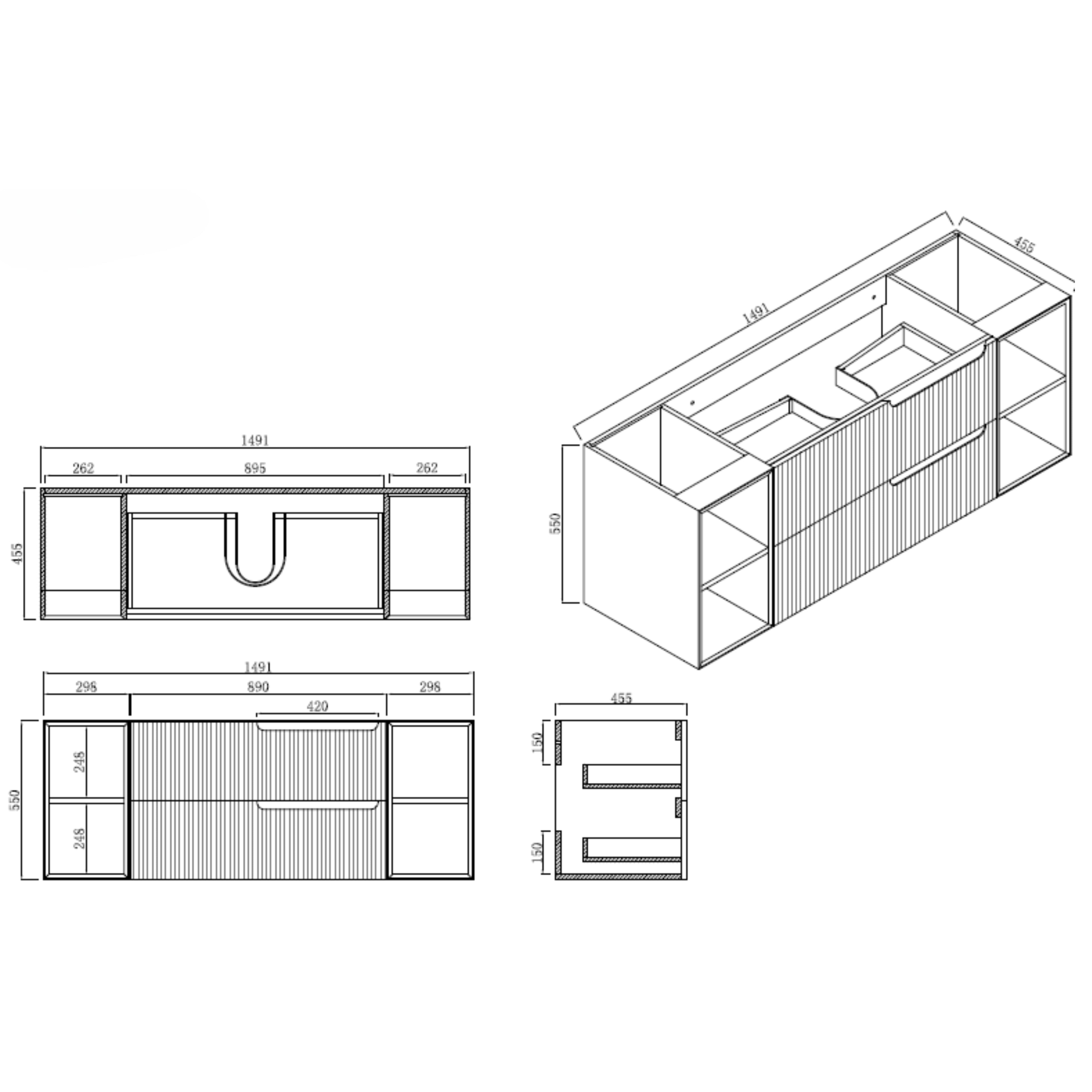 INFINITY SERSI MATTE WHITE 1500MM SINGLE BOWL WALL HUNG VANITY