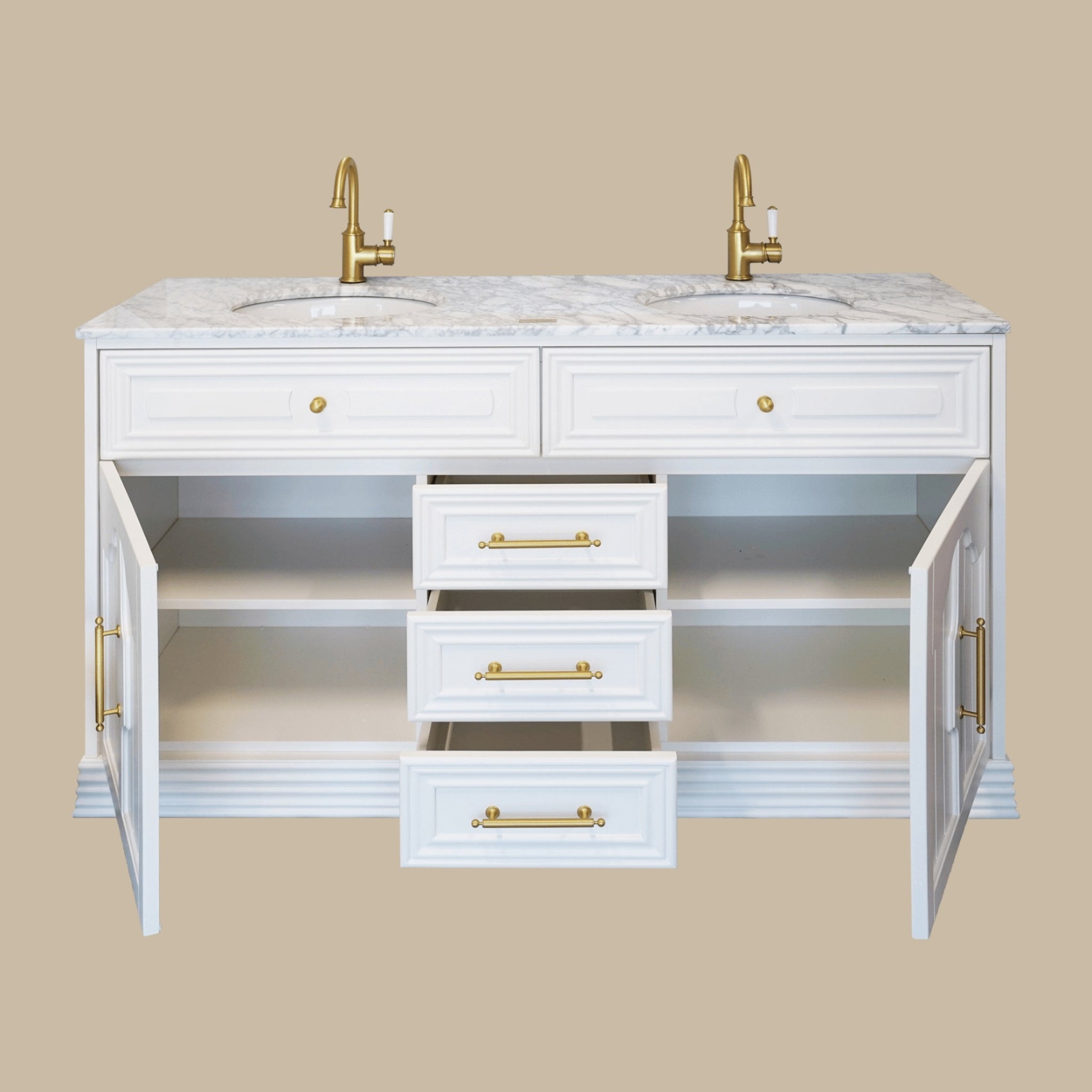 JOINERY BY BEARS ELEANOR CLASSIC WHITE 1500MM DOUBLE BOWL FREESTANDING VANITY PACKAGE