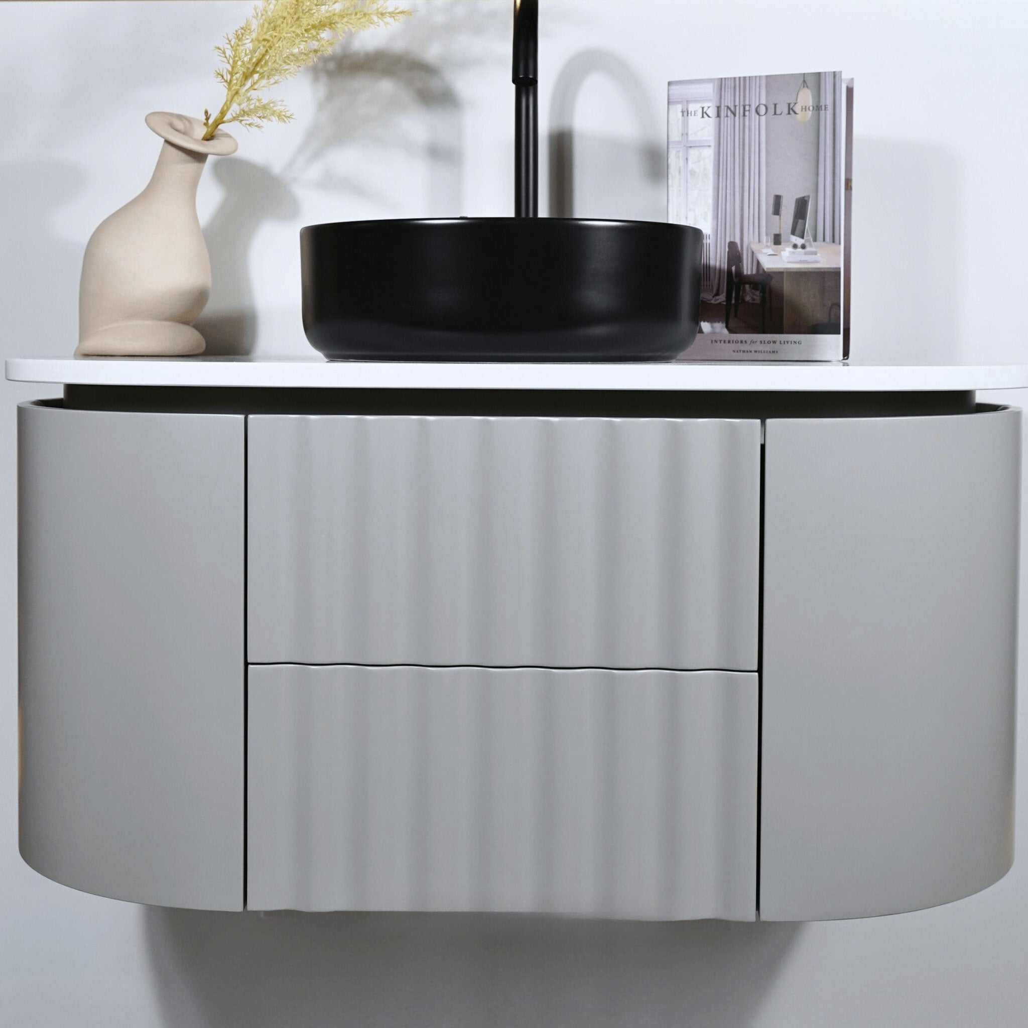 JOINERY BY BEARS WAVE PEARL GREY 900MM CURVE SINGLE BOWL WALL HUNG VANITY