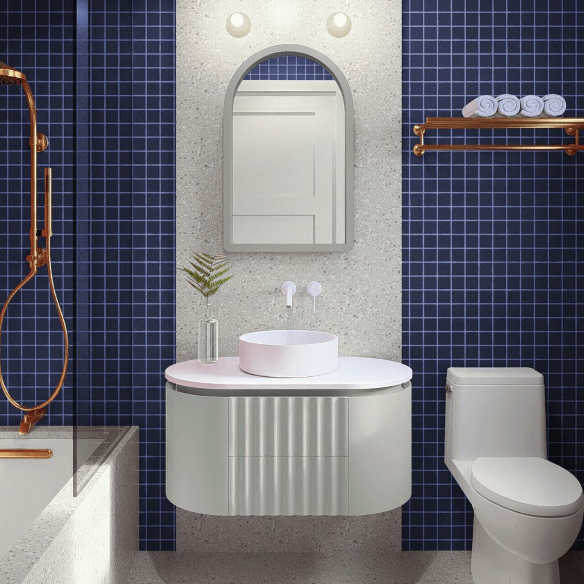 JOINERY BY BEARS WAVE PEARL GREY 900MM CURVE SINGLE BOWL WALL HUNG VANITY