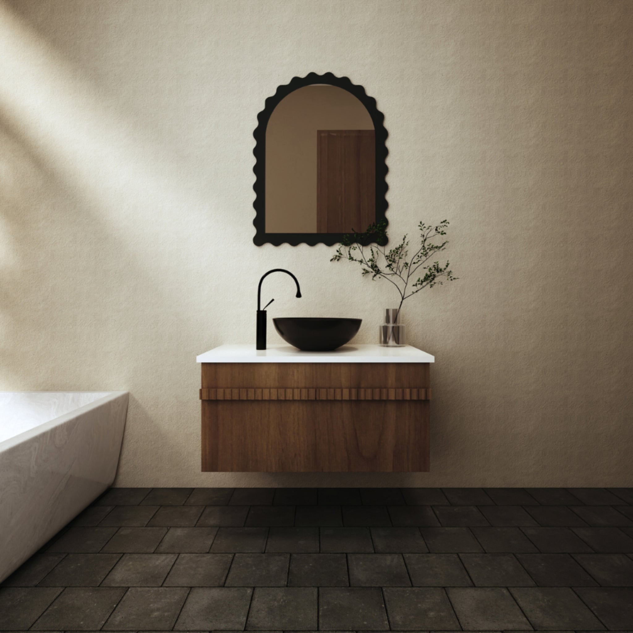 JOINERY BY BEARS ASHTON WALNUT 900MM SINGLE BOWL WALL HUNG VANITY PACKAGE