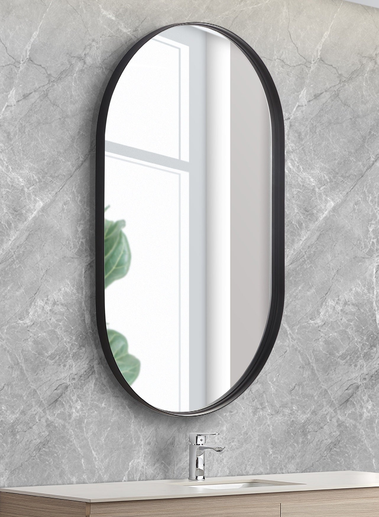 POSEIDON OLIVIA OVAL BLACK FRAMED MIRROR 900MM