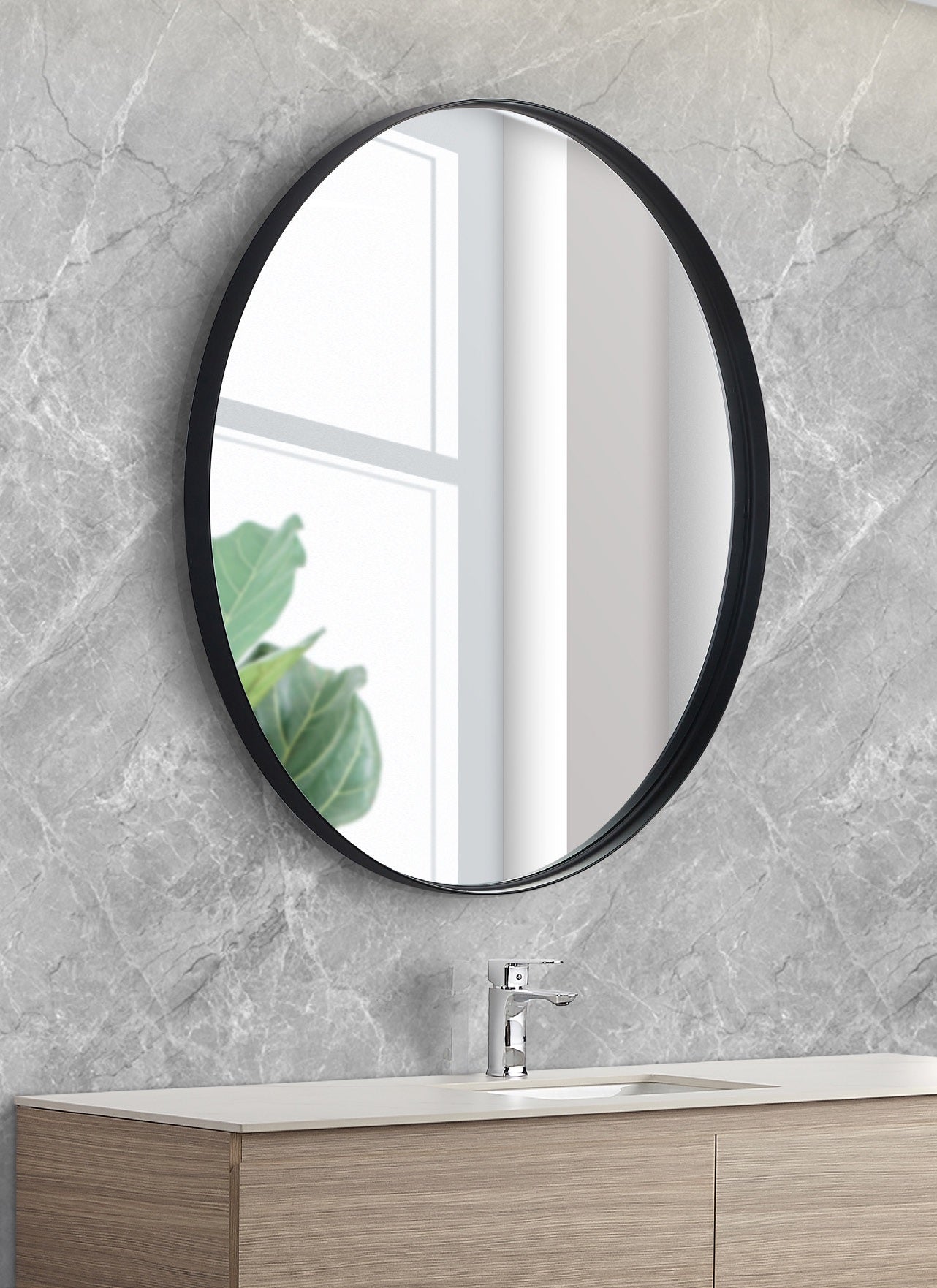 POSEIDON OLIVIA ROUND BLACK FRAMED MIRROR 800MM