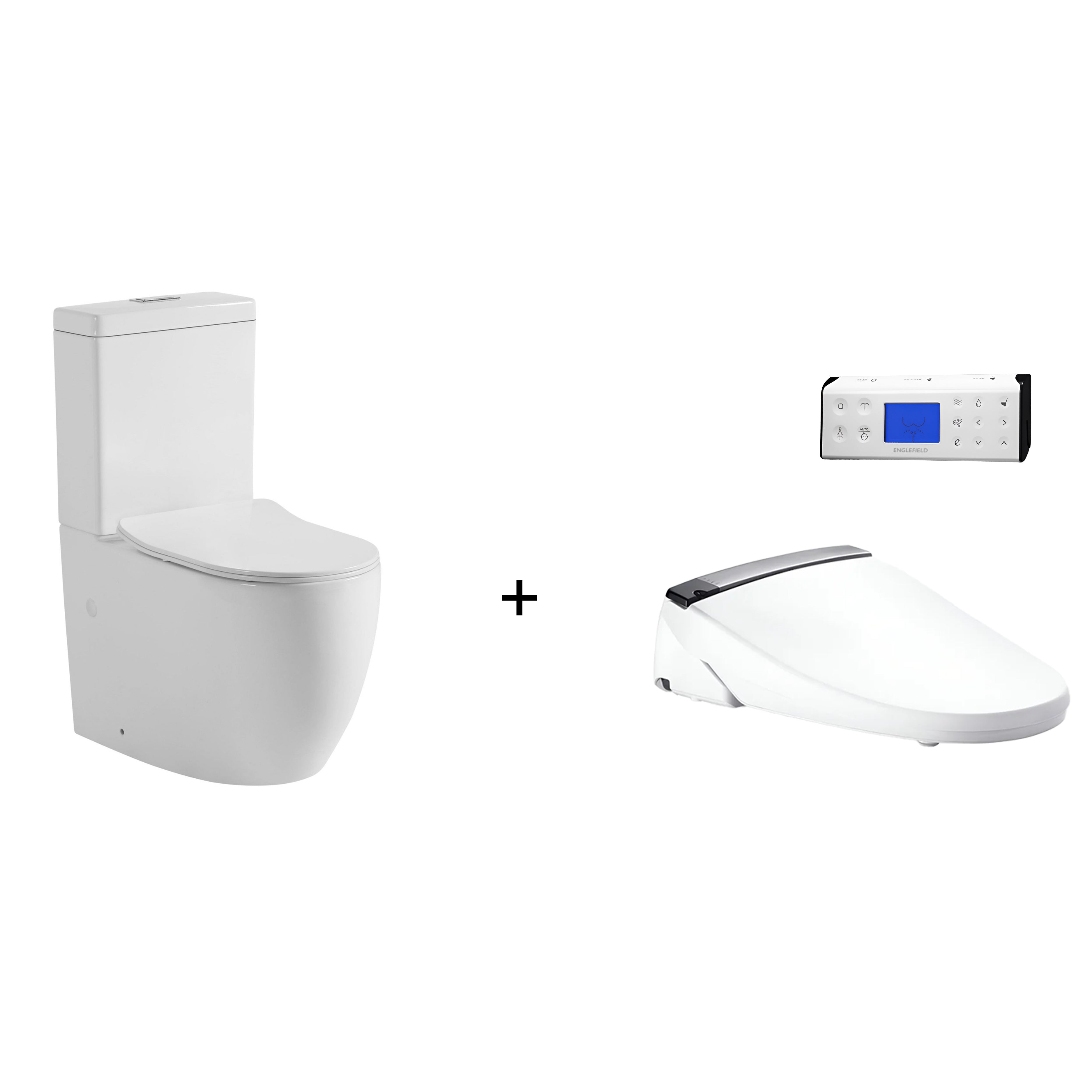 KOHLER X ENGLEFIELD AUTOLID BIDET SEAT PLUS WITH REMOTE CONTROL AND VEDA BTW TOILET SUITE PACKAGE ELONGATED GLOSS WHITE