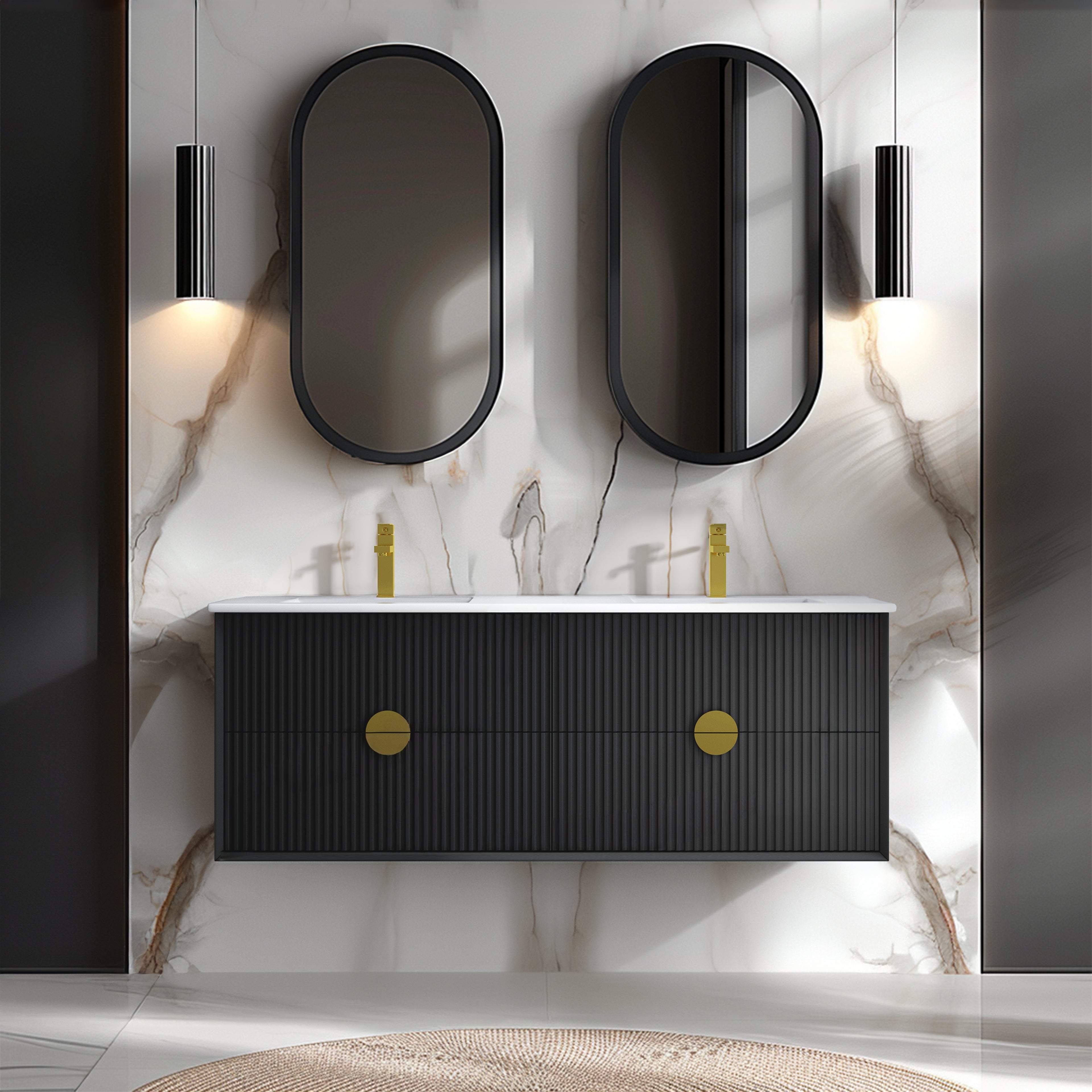 INFINITY KINGO MATTE BLACK 1500MM DOUBLE BOWL WALL HUNG VANITY