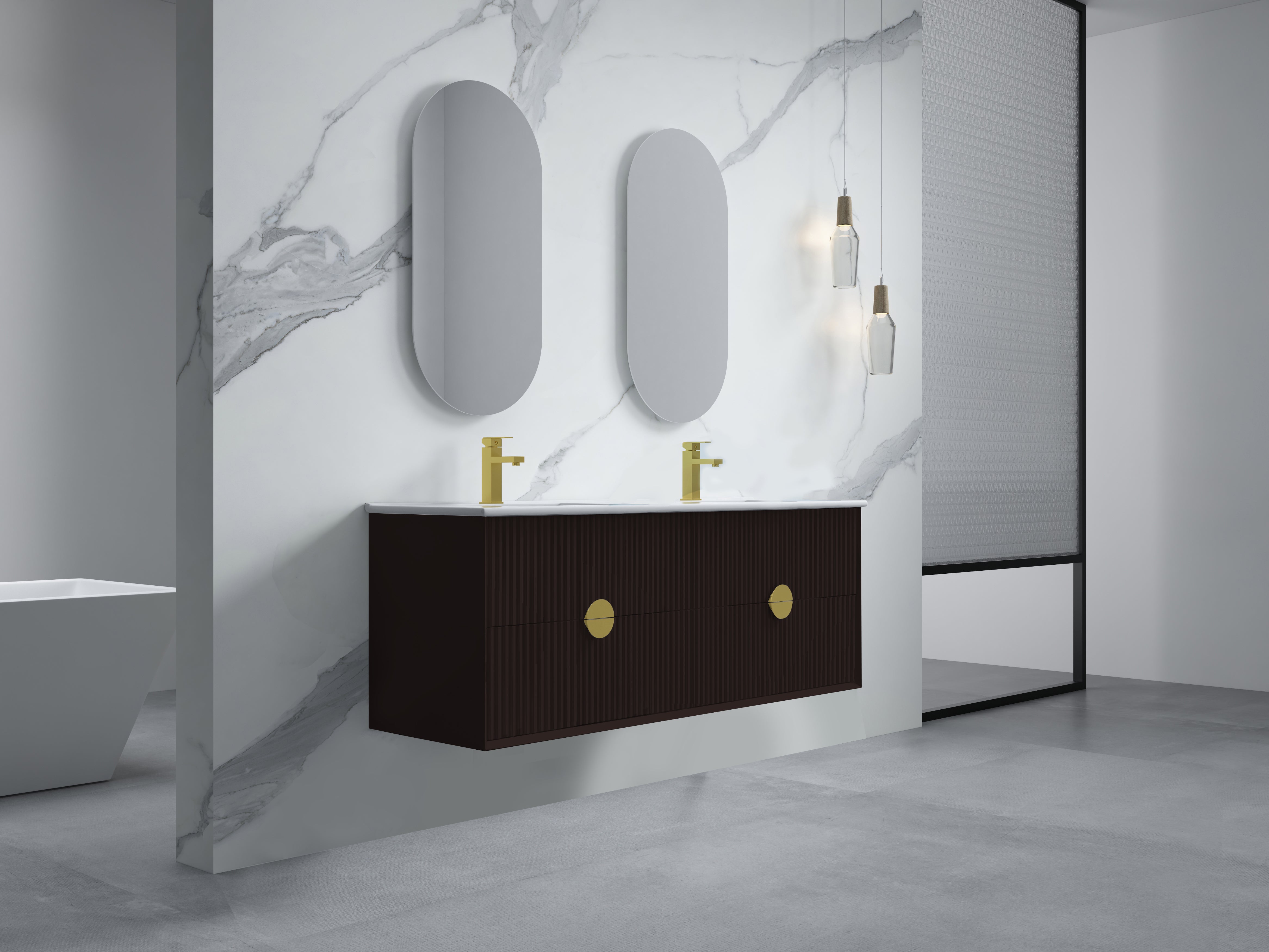 INFINITY KINGO MATTE BLACK 1500MM DOUBLE BOWL WALL HUNG VANITY