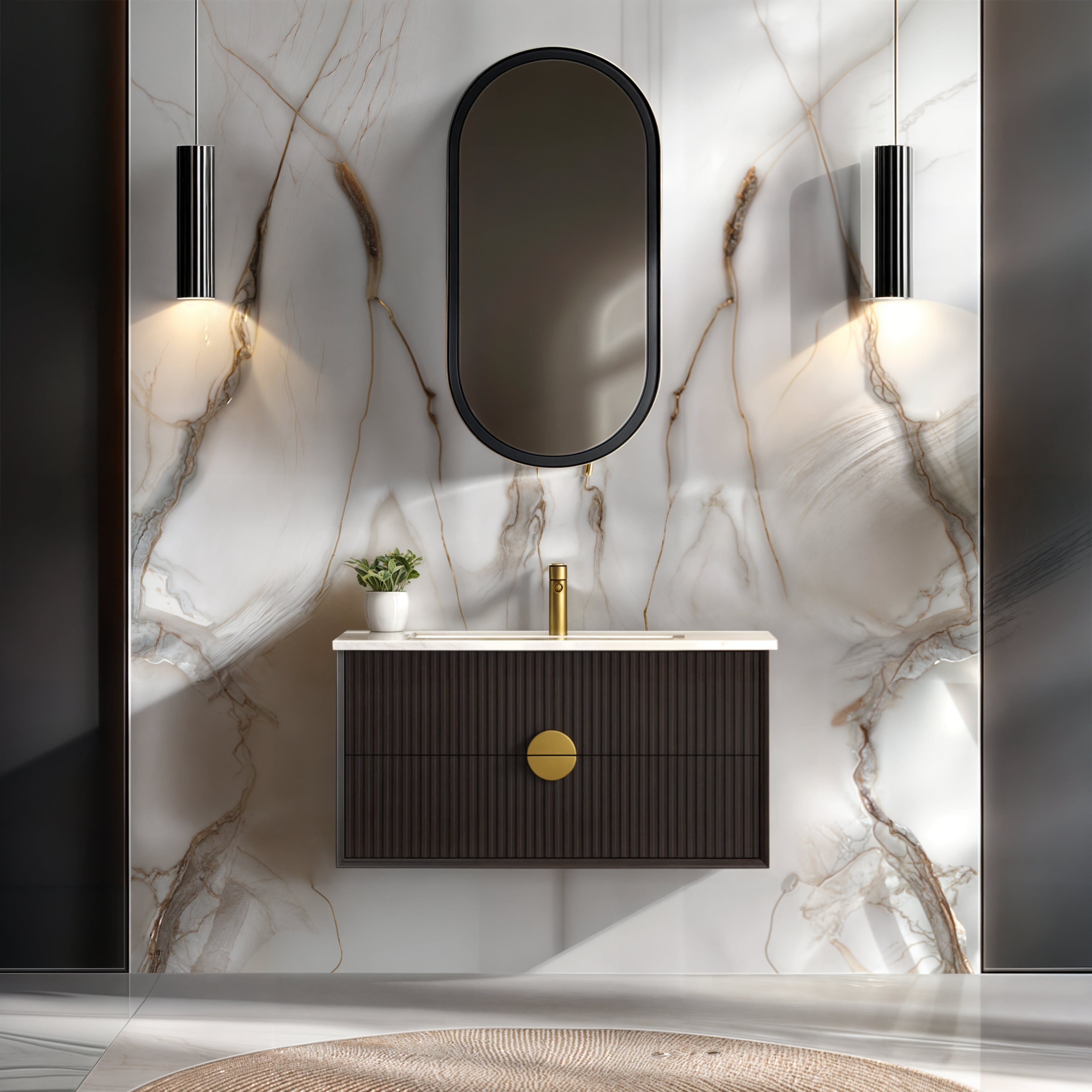 INFINITY KINGO MATTE BLACK 900MM SINGLE BOWL WALL HUNG VANITY