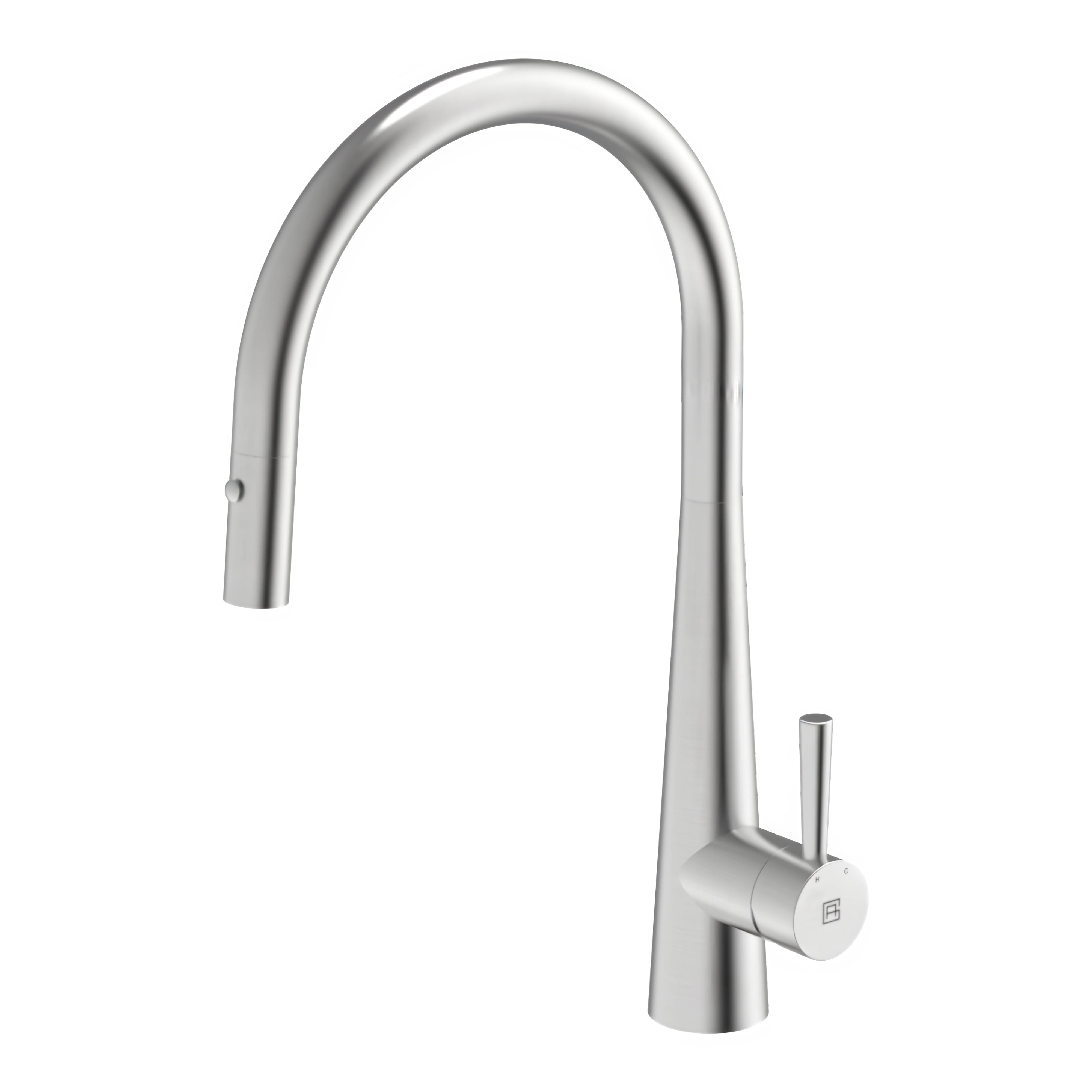 GARETH ASHTON 304 GRADE GOOSENECK PULL-OUT SINK MIXER WITH DUAL SPRAY BRUSHED STAINLESS STEEL