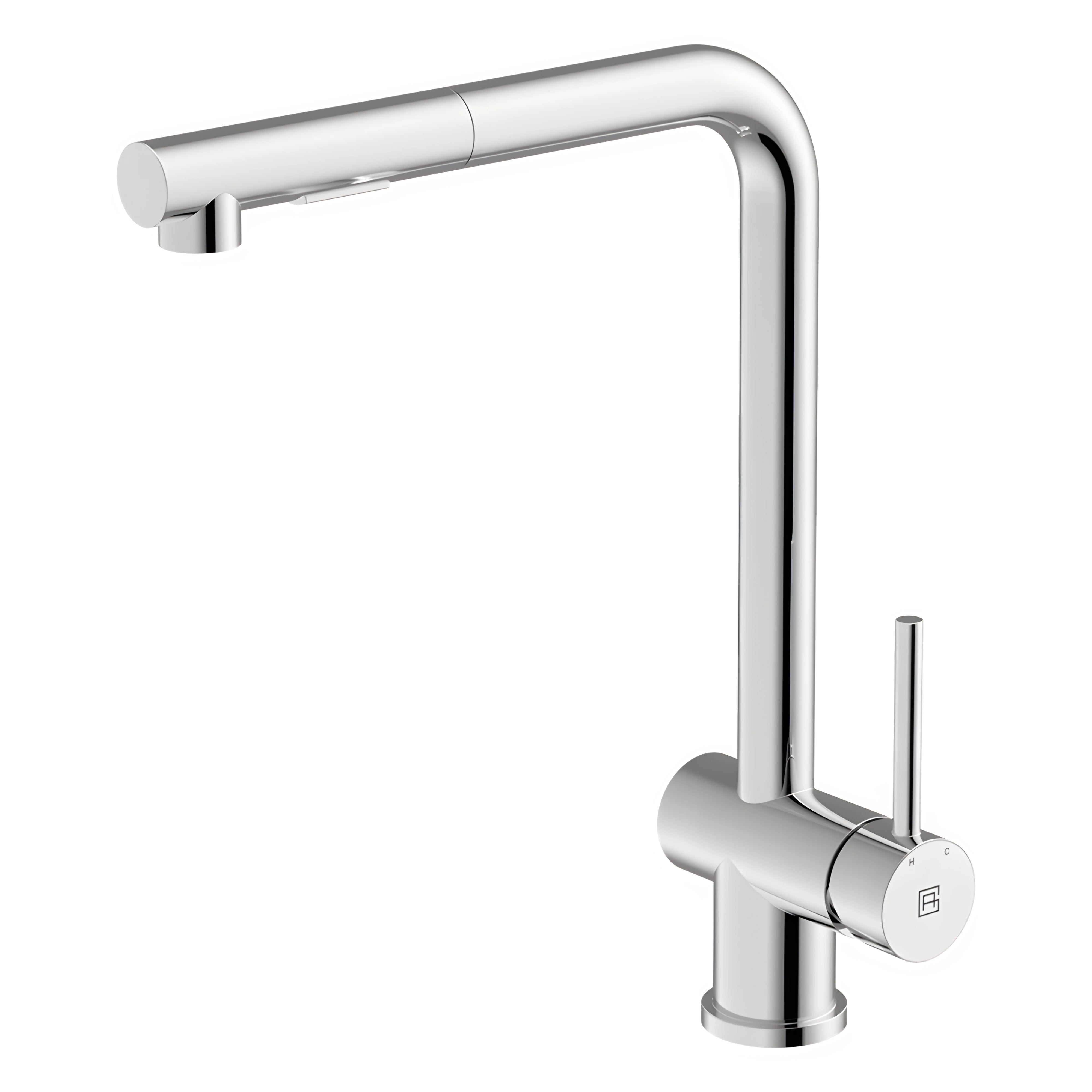 GARETH ASHTON 304 GRADE SQUARE NECK PULL-OUT SINK MIXER WITH DUAL SPRAY POLISHED STEEL